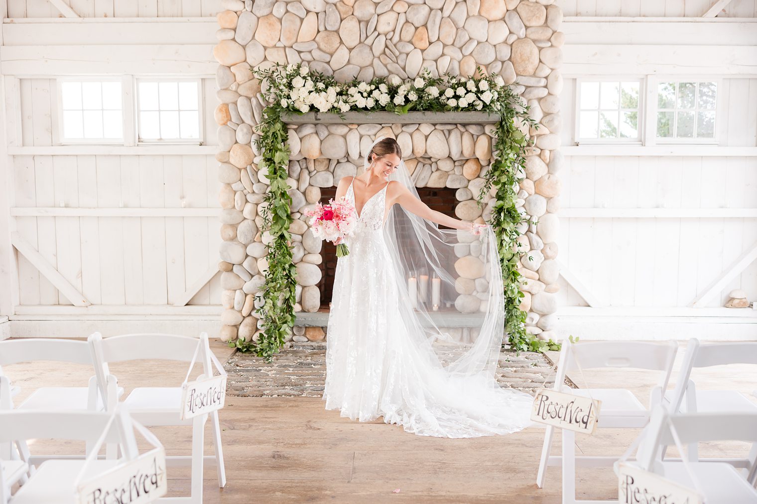 Bride showing off her beautiful dress 