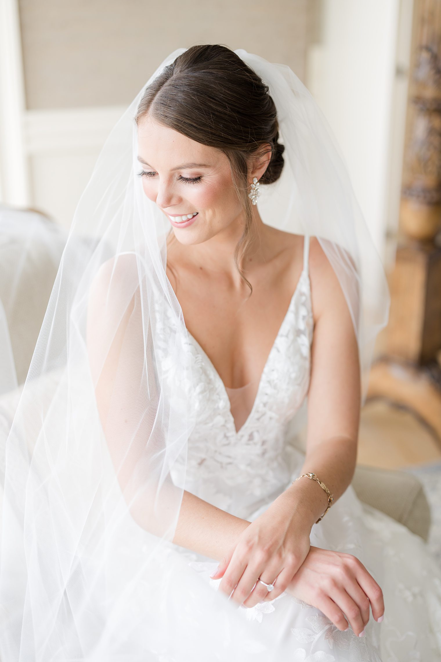 Bride giving a big smile on her wedding day at Bonnet Island Estate