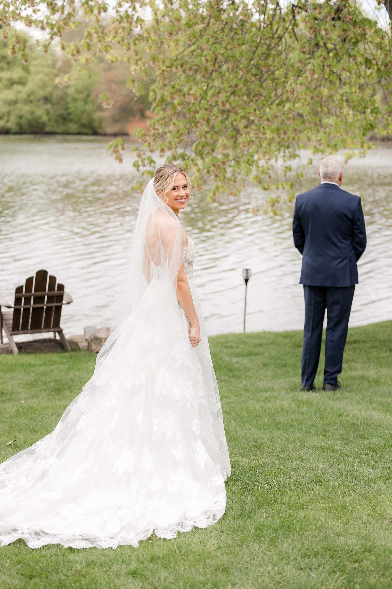 Bride ready to share the first look with her dad at Indian Trail Club