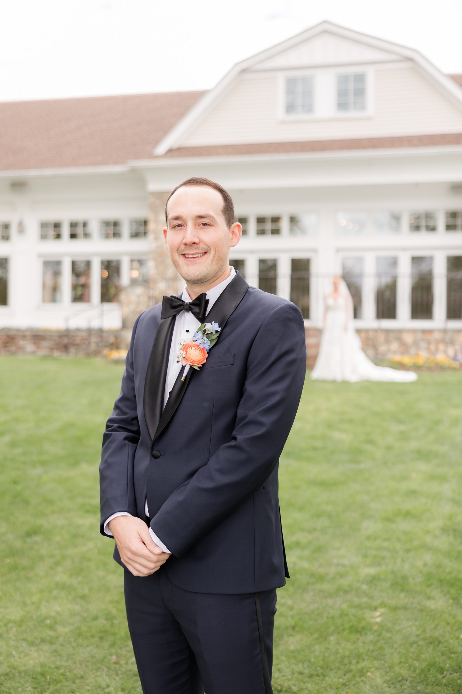 Groom waiting for his future wife to share the first look at Indian Trail Club