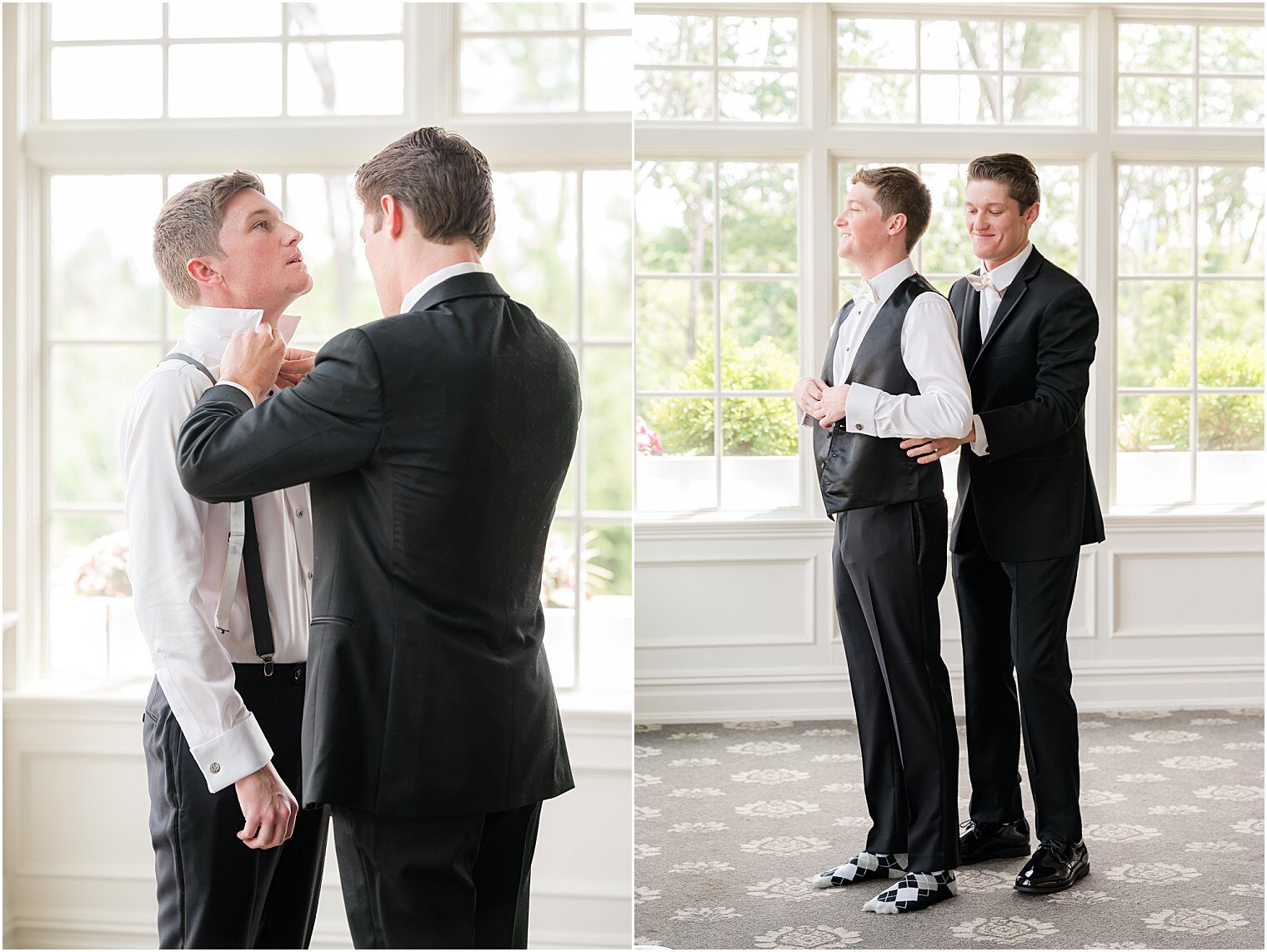 Groom getting ready helped by his brother