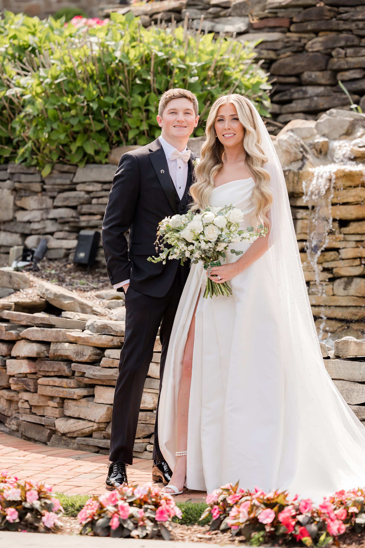 happy couple posing on their big wedding day 