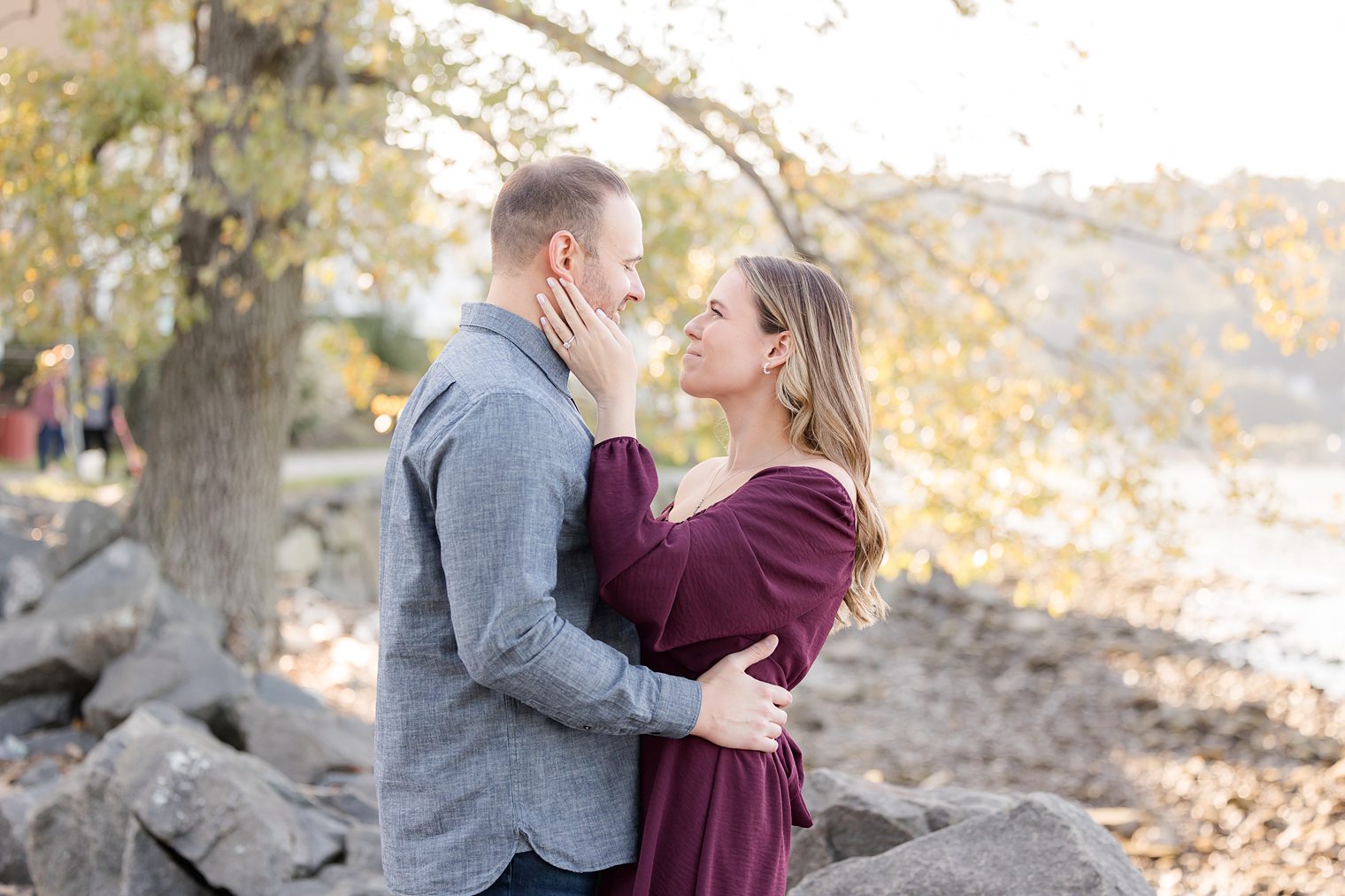 couple looking each other smiling happily 