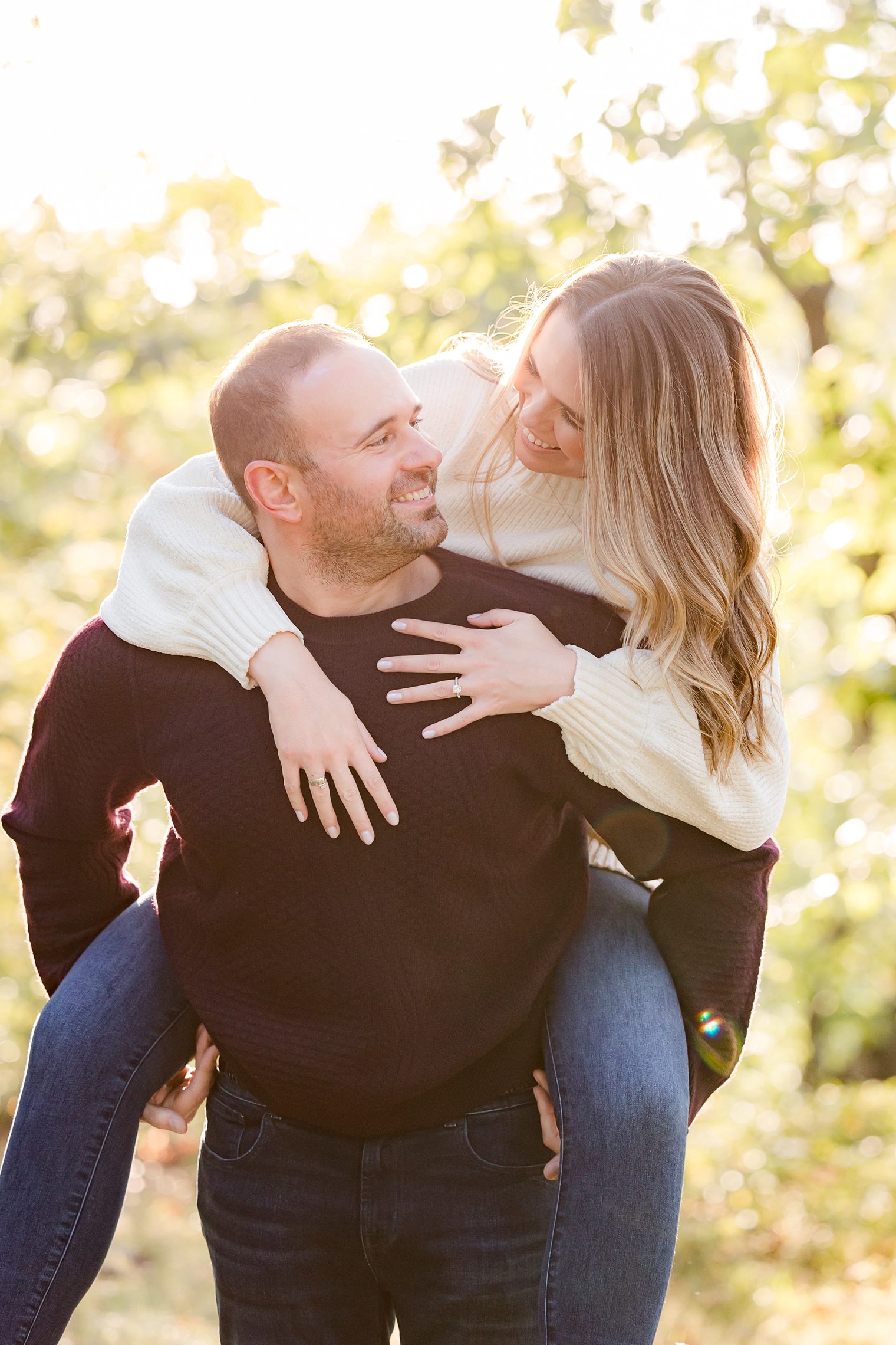 Playful couple at their engagement session in Tallman Mountain State 