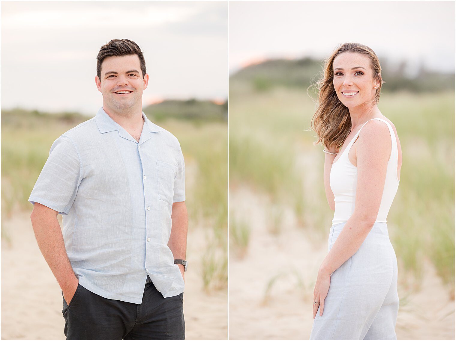 Fiancé and bride posing by separate 