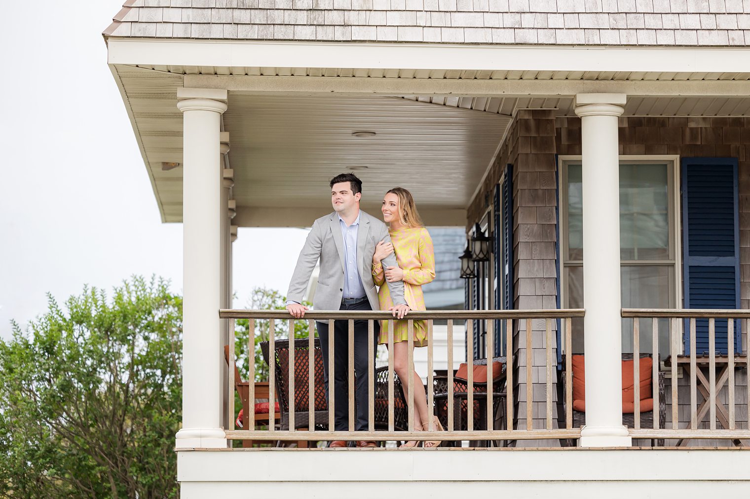 future husband and wife posing in their engagement session