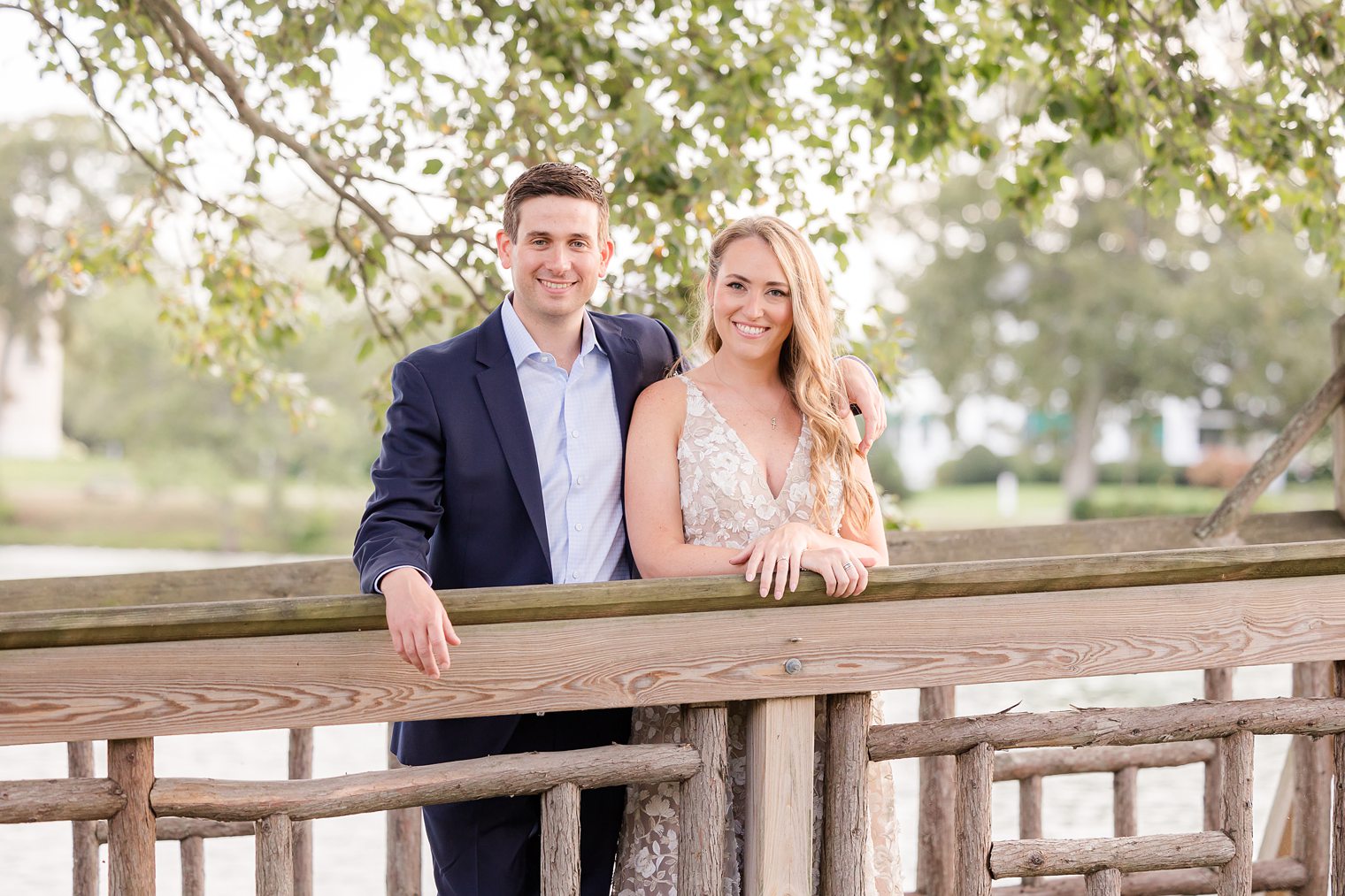 fiancé and bride smiling 