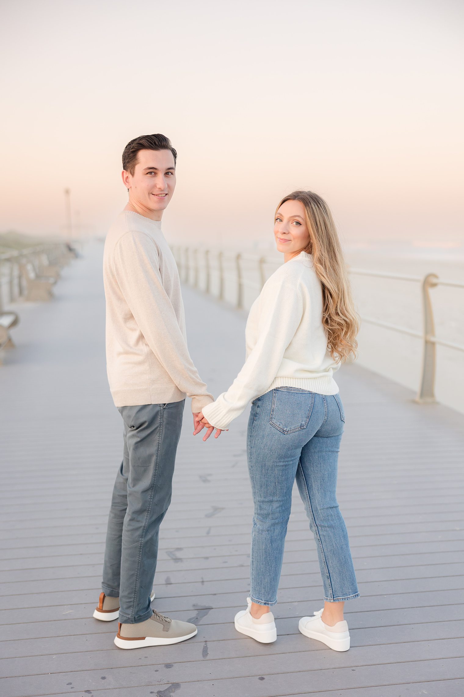 couple going for a walk during their engagement session