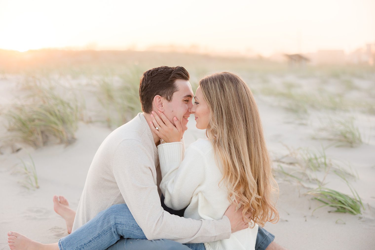 romantic couple looking each other with love at Spring Lake