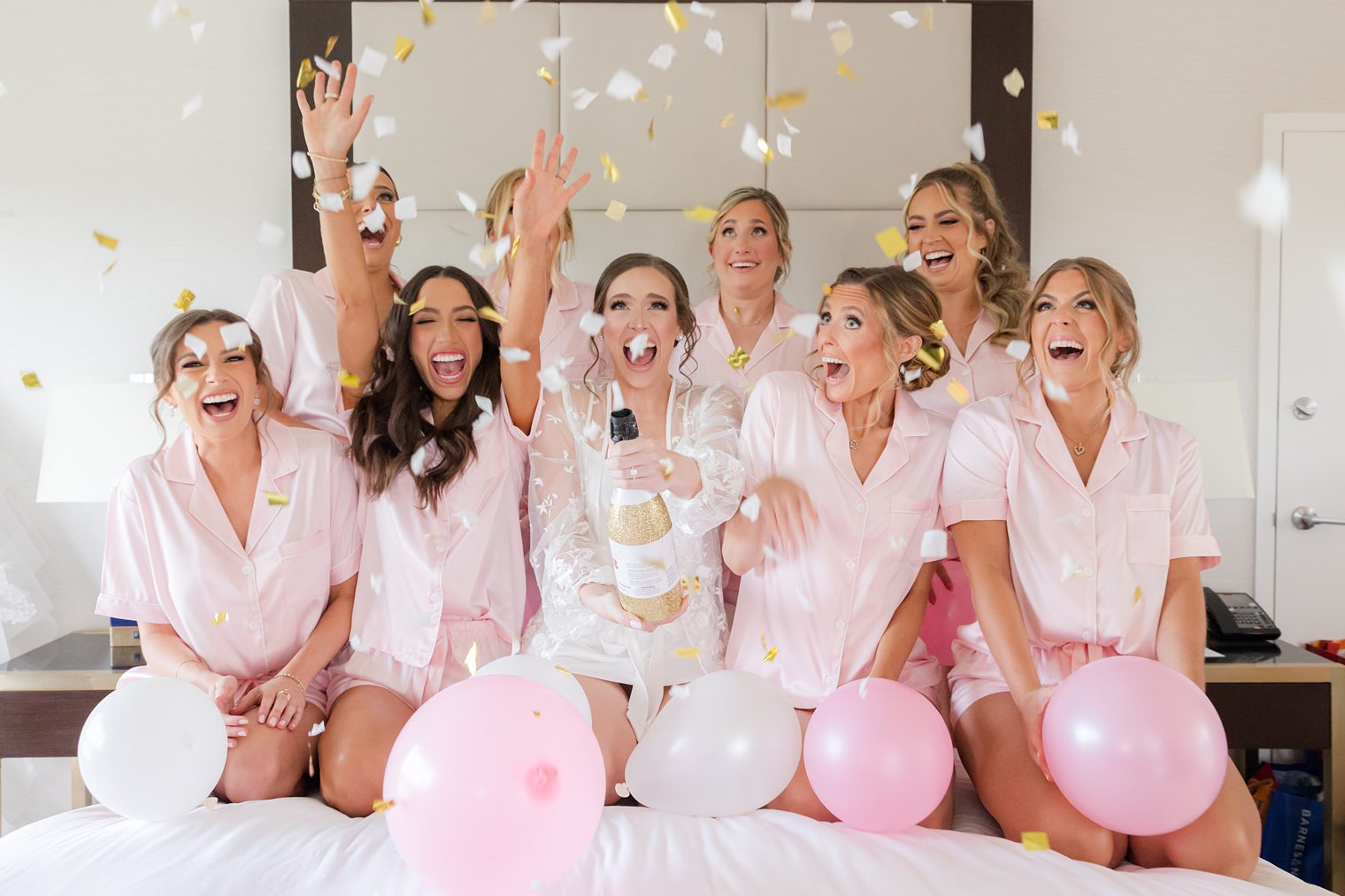 Bride and Bridesmaids celebrating the big day at the mill lakeside manor