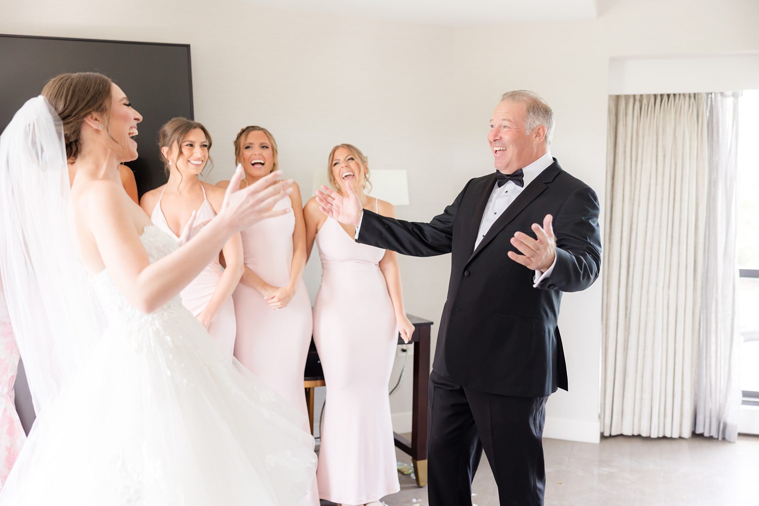 Father and bride sharing first look at the mill lakeside manor