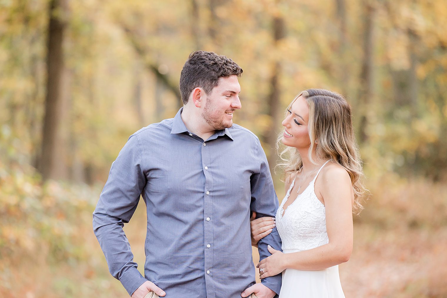 future husband and wife looking each other with love 