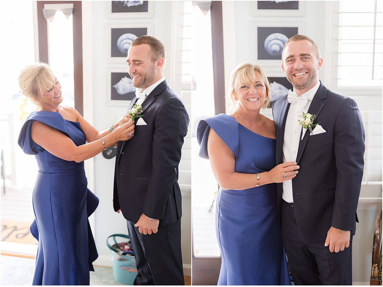 Mother of the groom helping his son with the final touches 