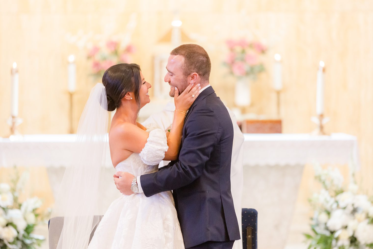 husband and wife sharing a moment after their first kiss