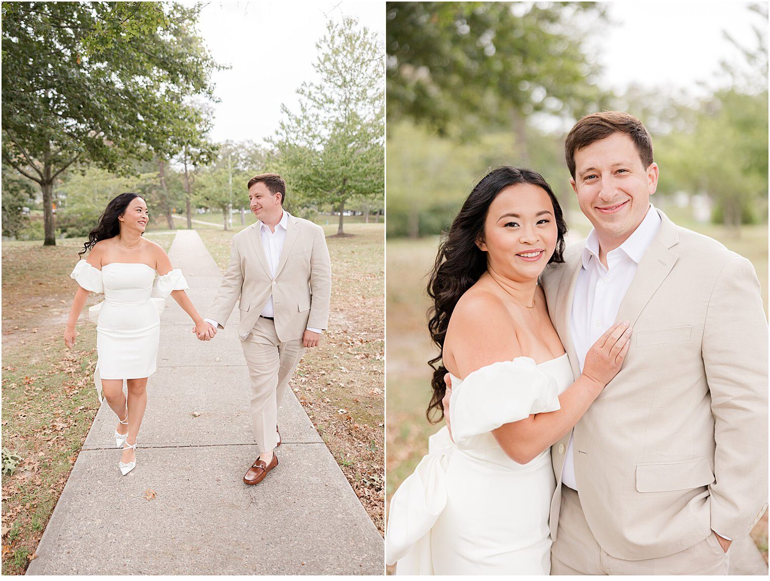 groom and bride taking hands while they look each other