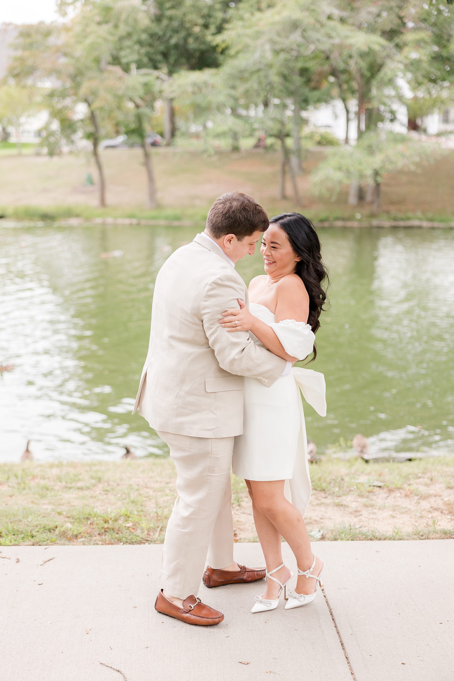 fiancé and bride having fun in their engagement session 