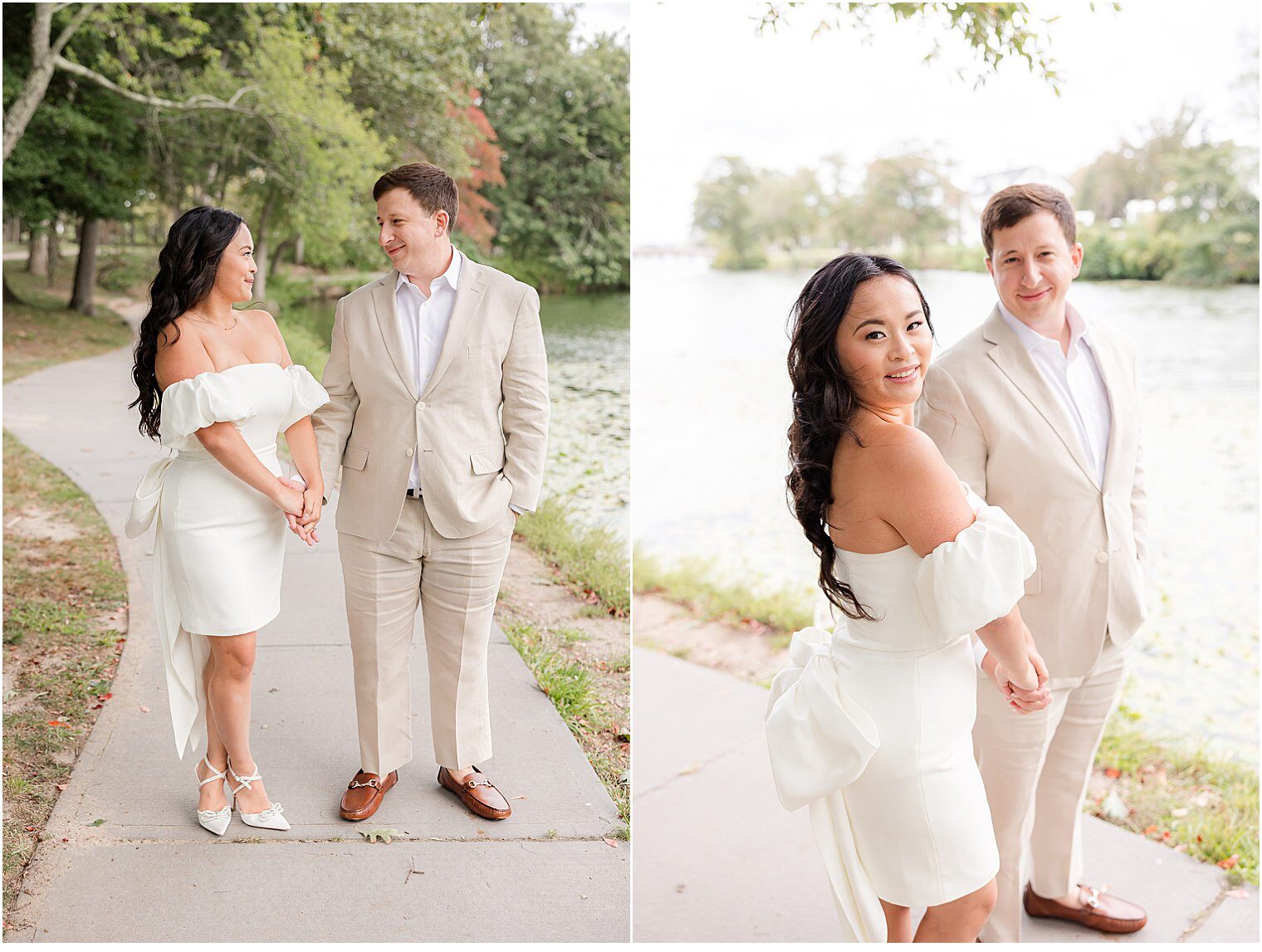 Bride and fiancé posing for their engagement session