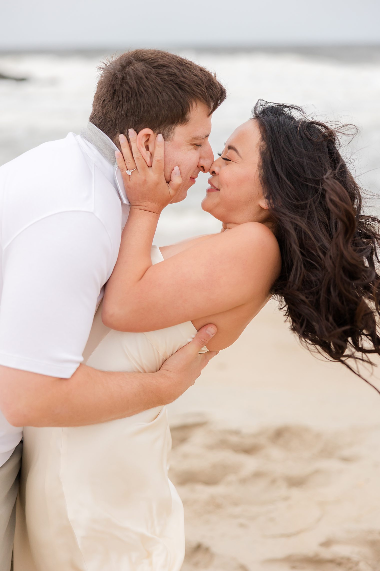 Bride and fiancé sharing a romantic moment