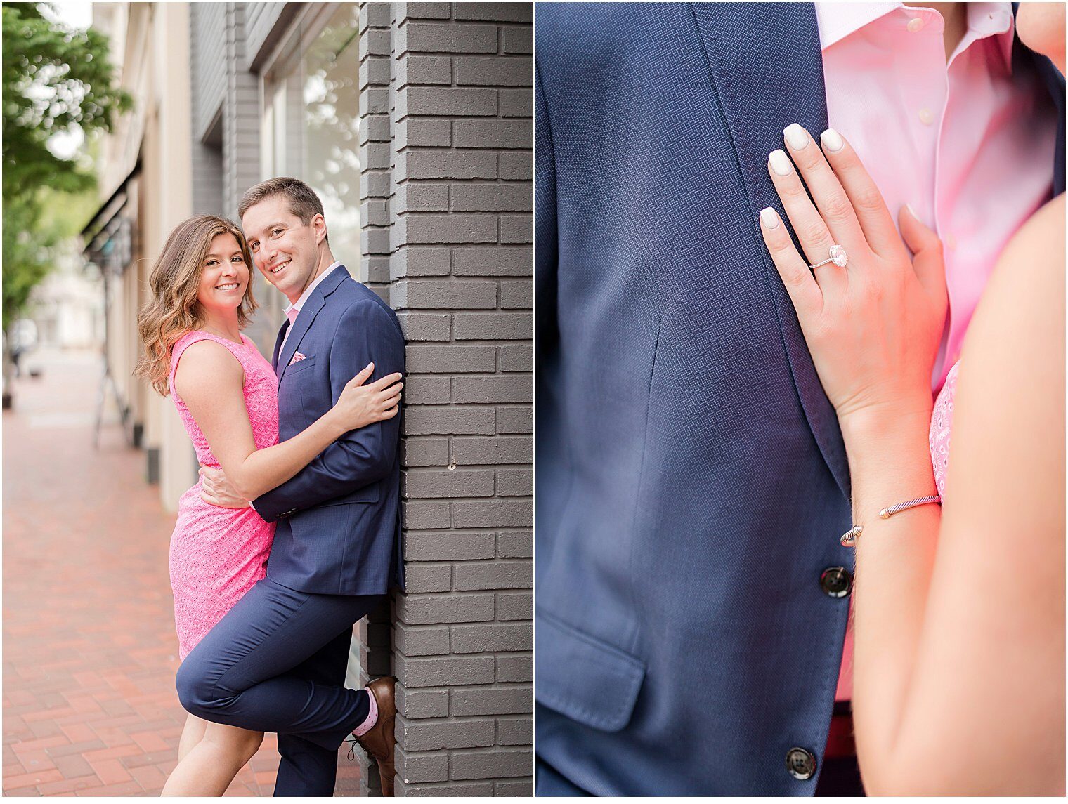 bride putting her hand over her fiancé's arm