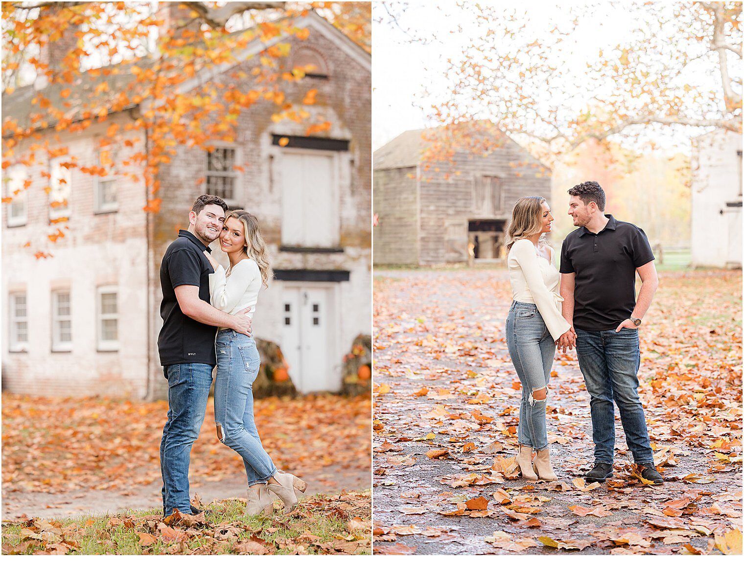 Happy couple enjoying their engagement session at Allaire State Park