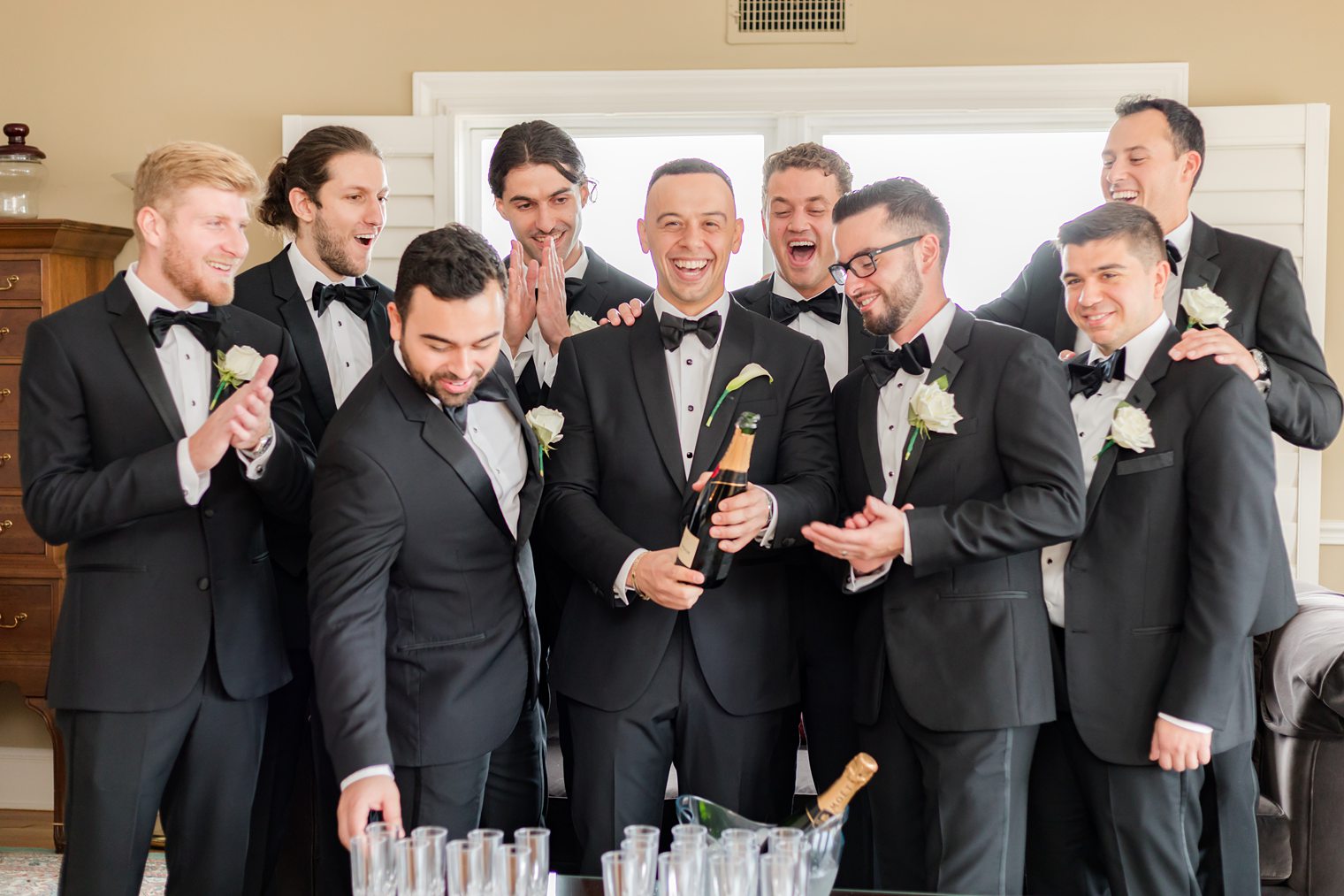 groom and his best men celebrating 