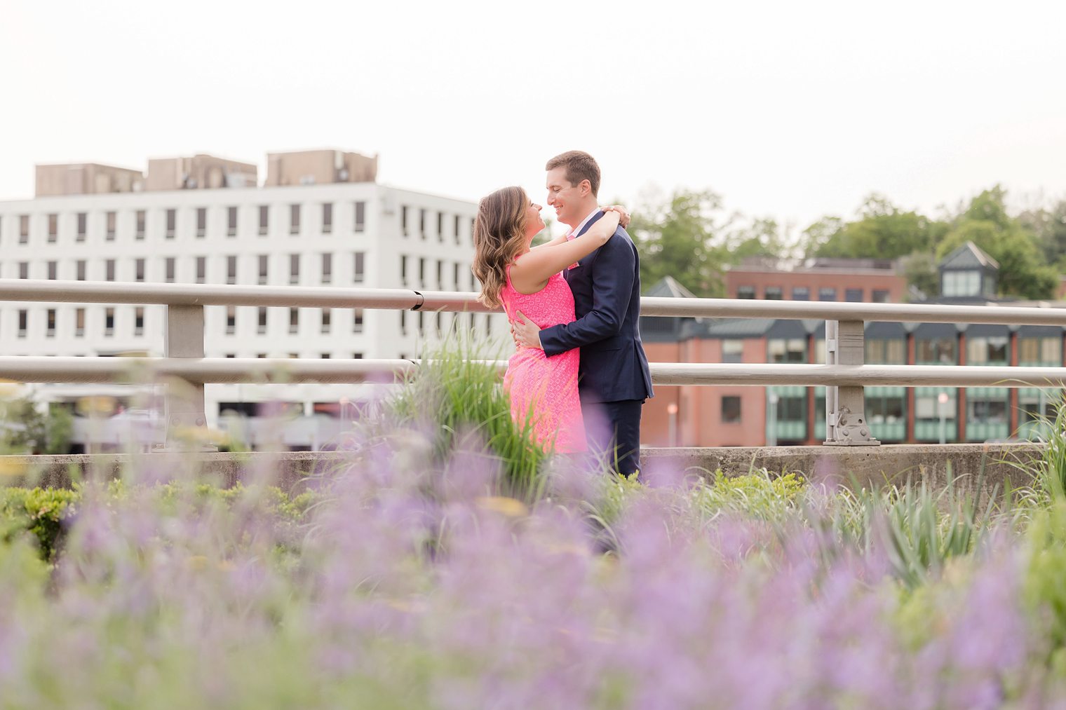 beautiful couple sharing a love moment at their engagement session at Westport Connecticut 