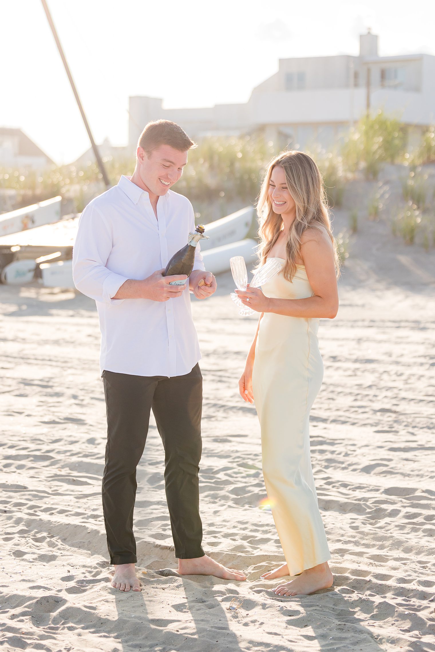 future husband and wife having a toast during their engagement session