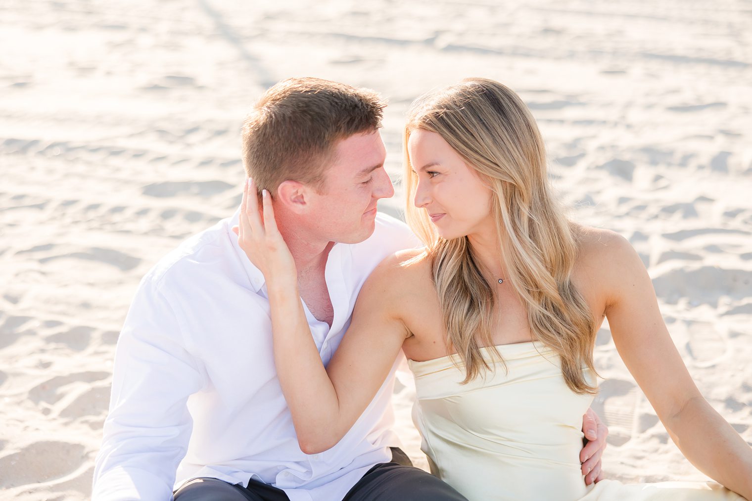 future husband and wife looking each other with love