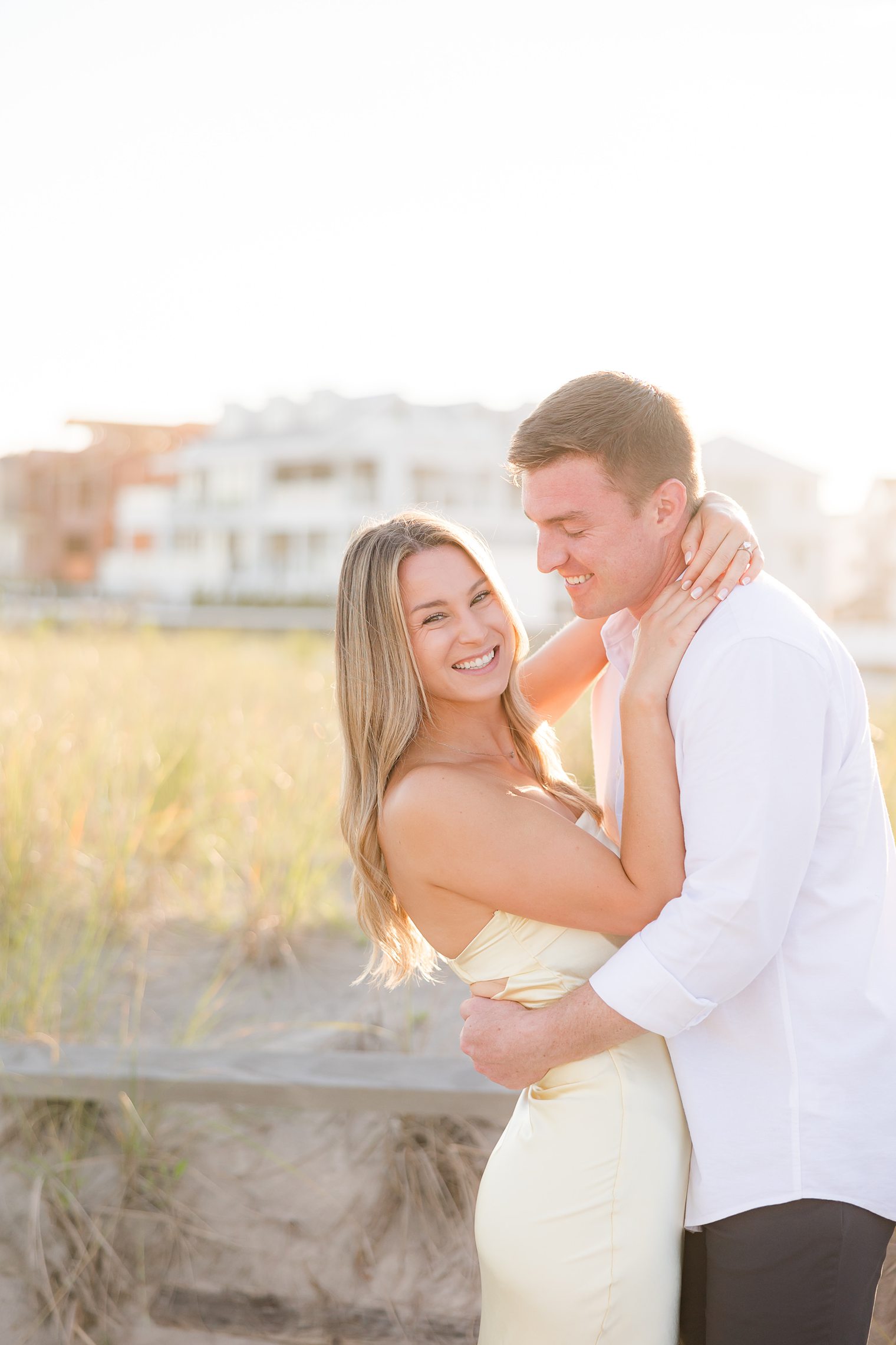 happy couple enjoying their engagement session