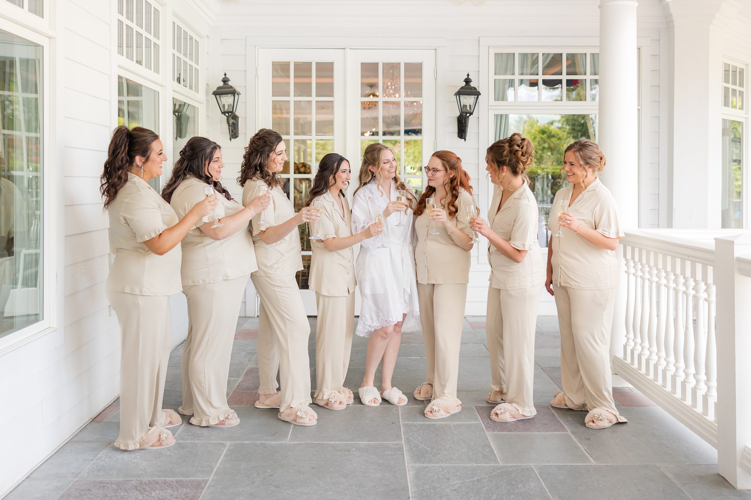Bride getting ready with bridesmaids