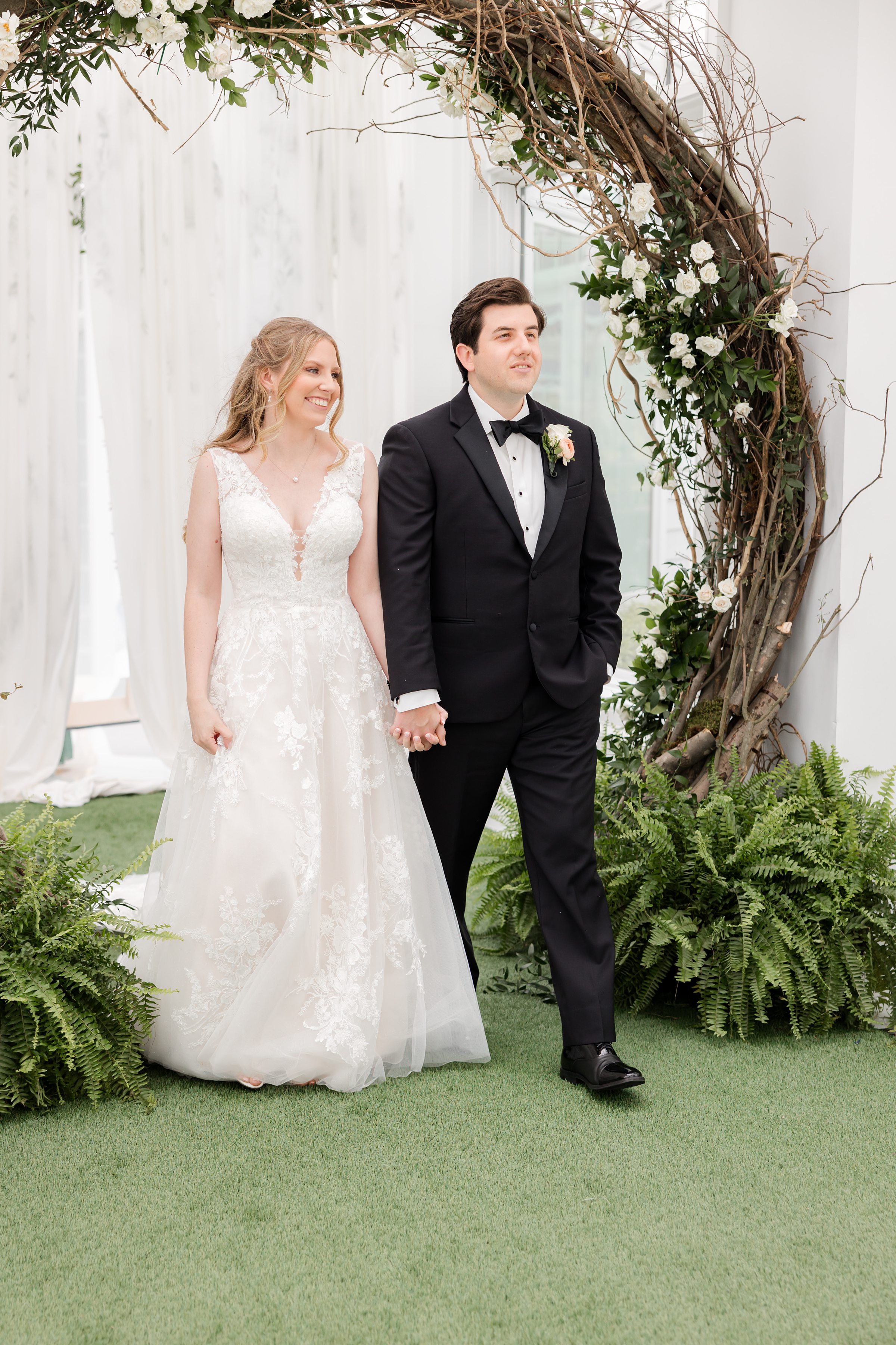Bride and groom first view of ceremony space