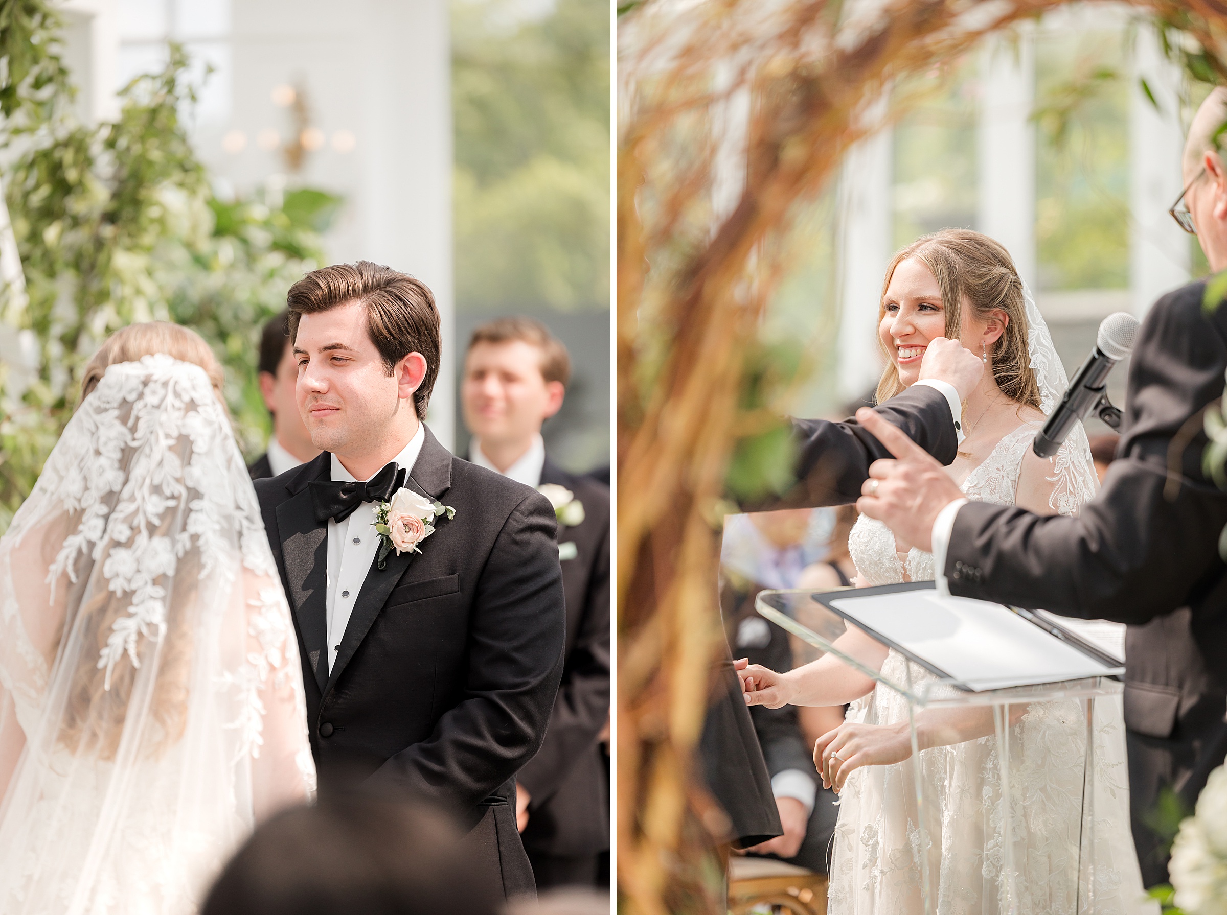 Photos of the bride and groom looking at each other