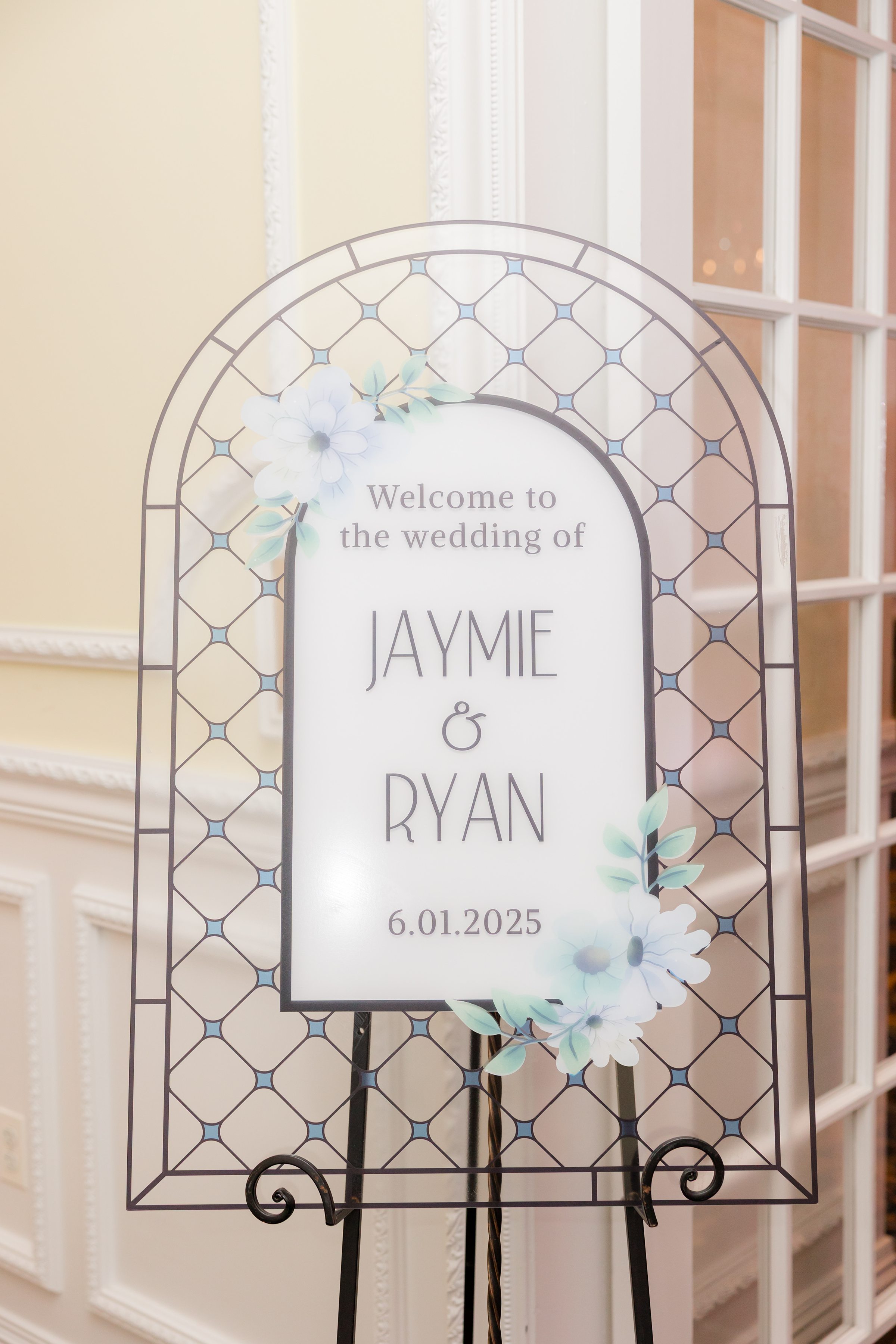 Reception welcome sign at Eagle Oaks COuntry Club