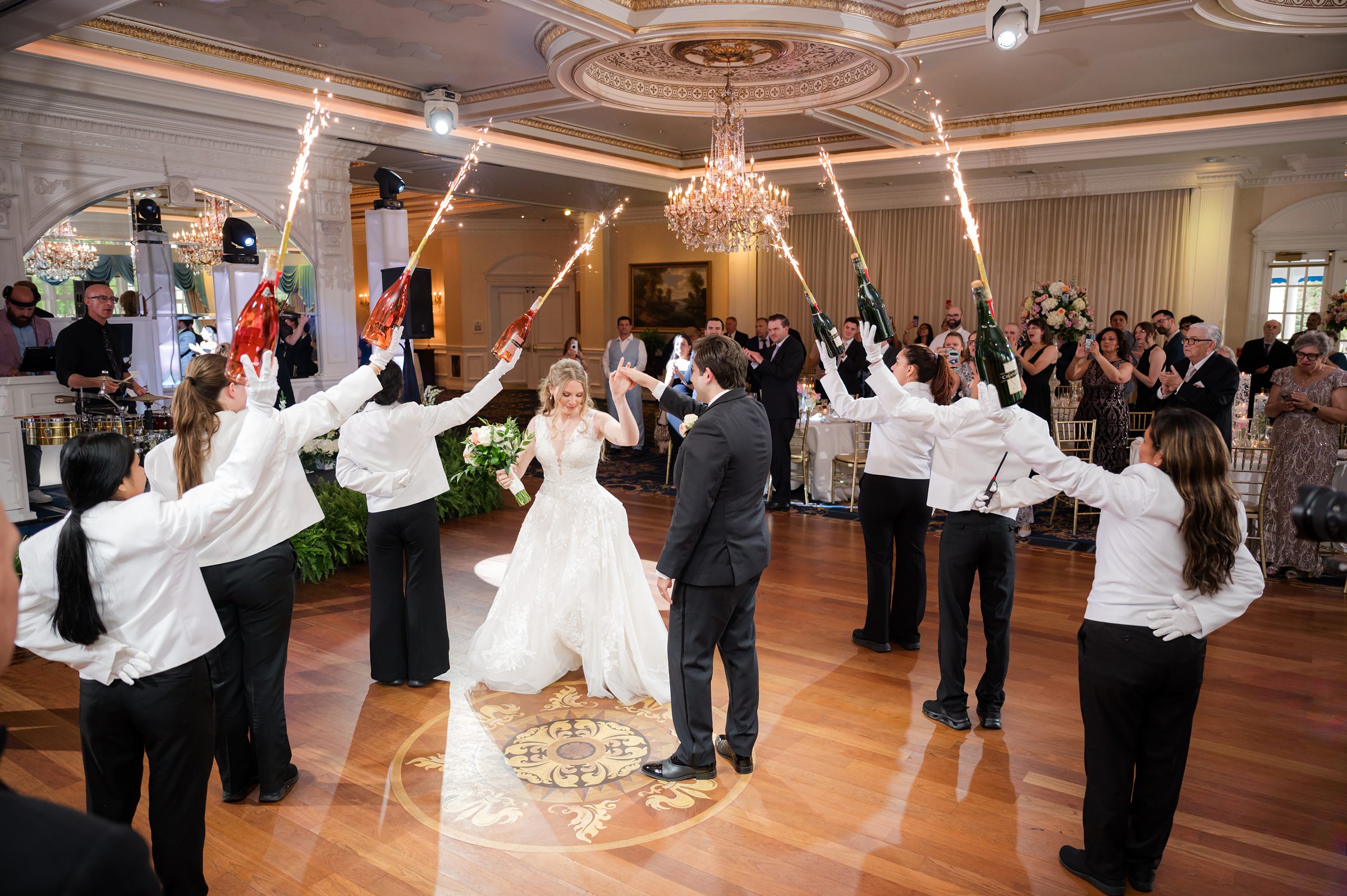 Bride and groom grand ballroom entrance at the reception