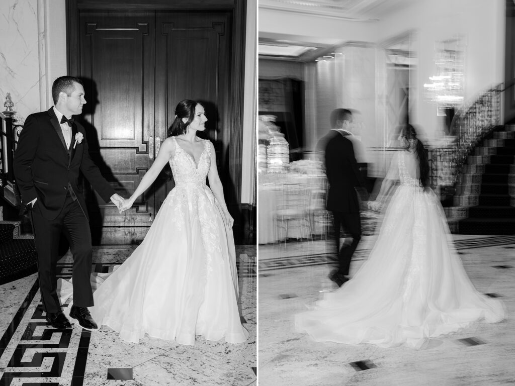 Candid shots of the couple holding each other's hands and a blurry picture in black and white