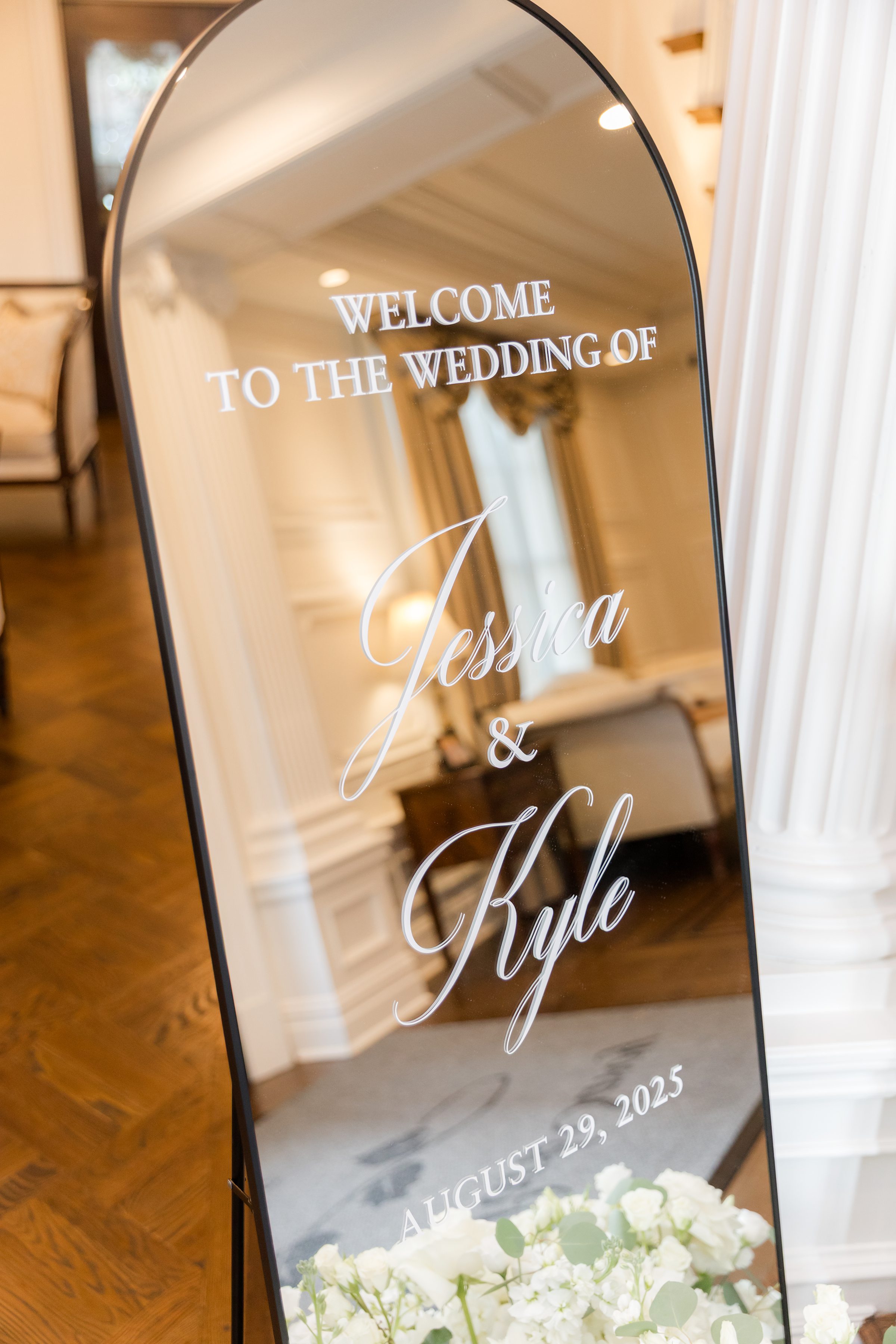 Mirror welcome signage at reception