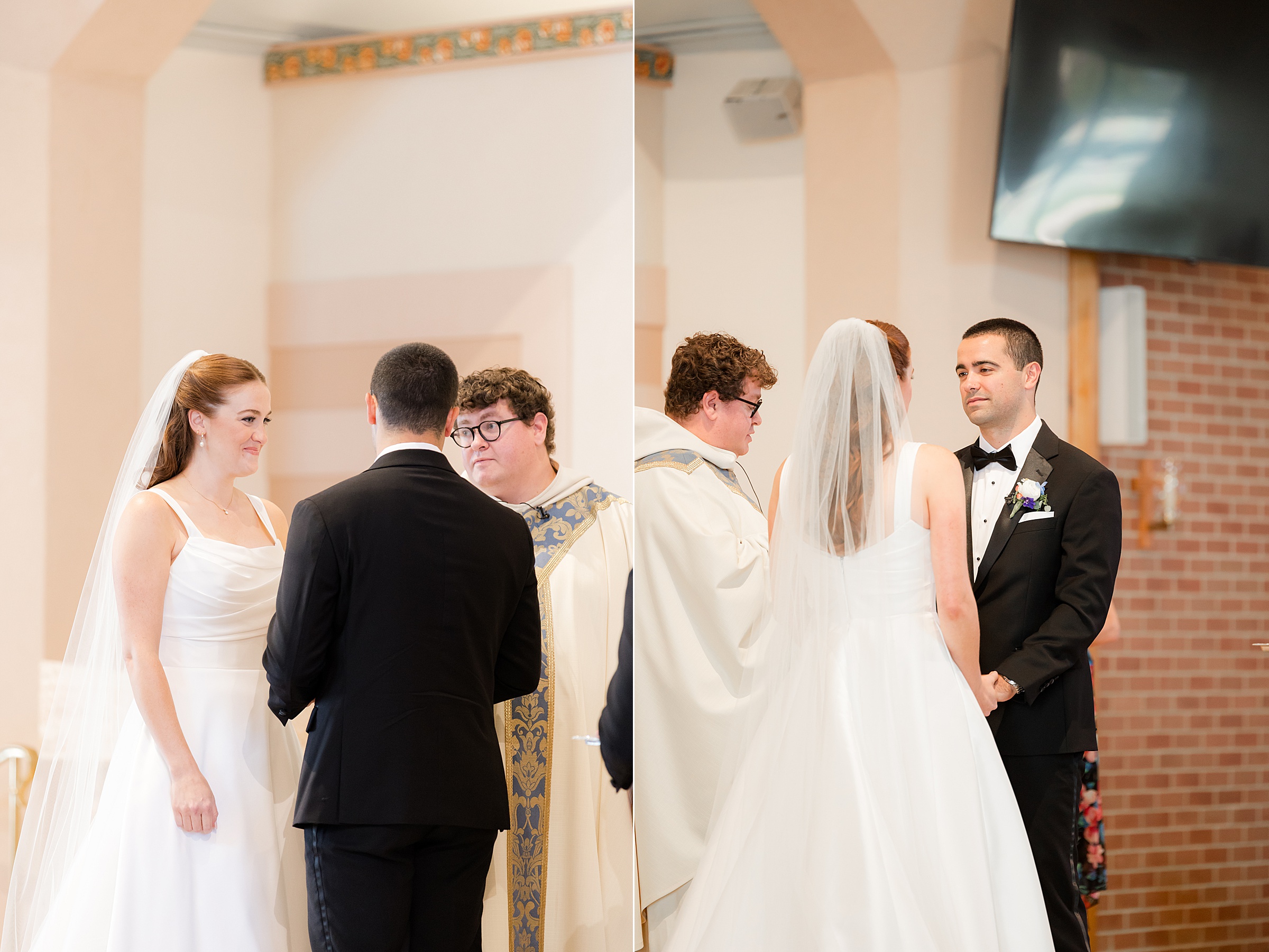 a portrait picture of bride and groom looking at each other in the middle of ceremony