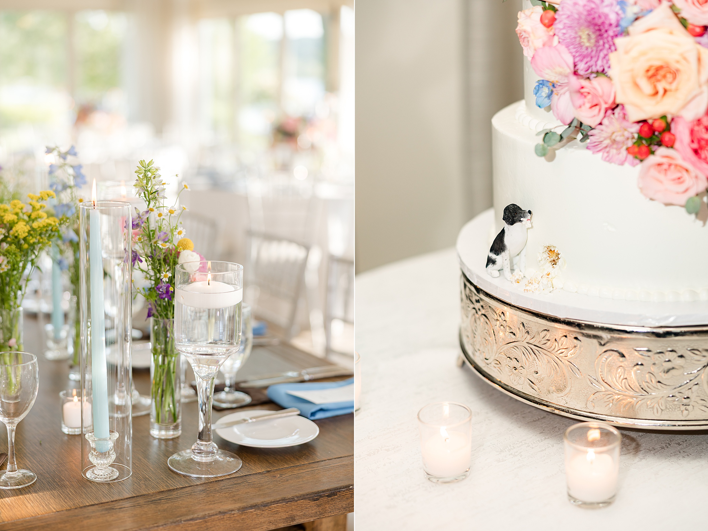 detail shots of candles and teaser picture of wedding cake