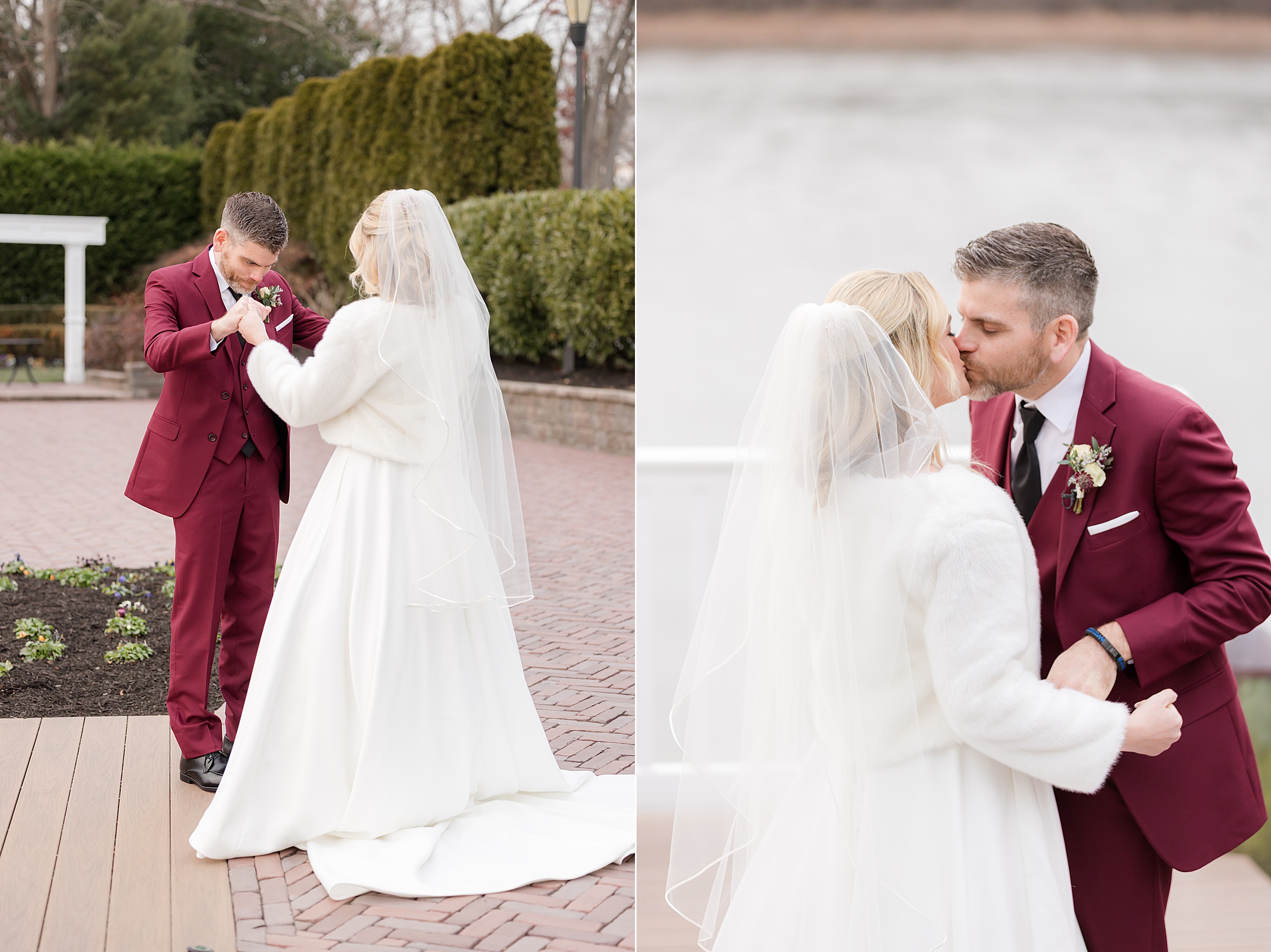 Tender kiss between the bride and groom, her hand resting softly on his face, capturing a moment of pure affection.