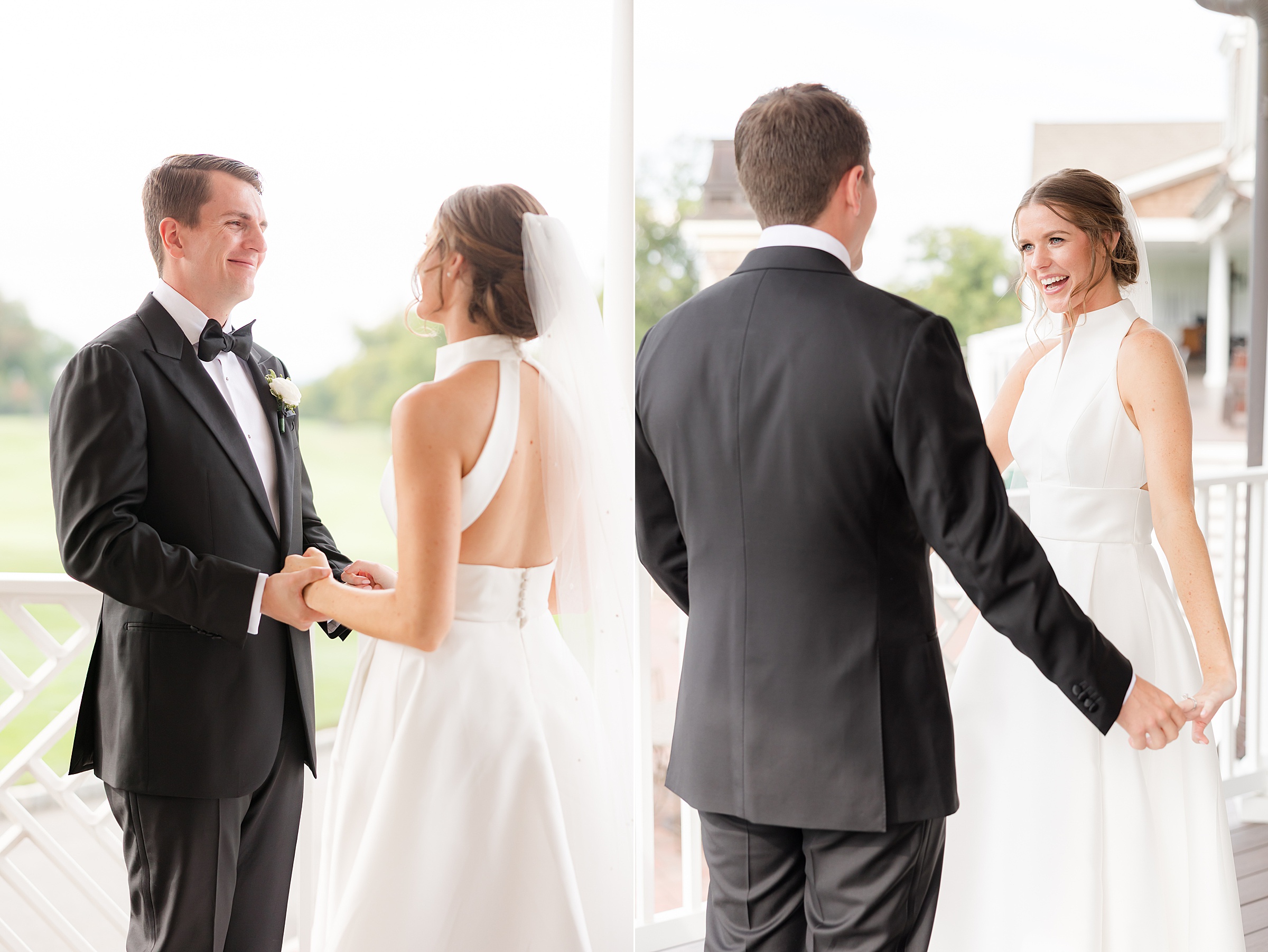 Bride’s face lights up with happiness as she turns to her groom, their connection glowing in a deeply romantic first look