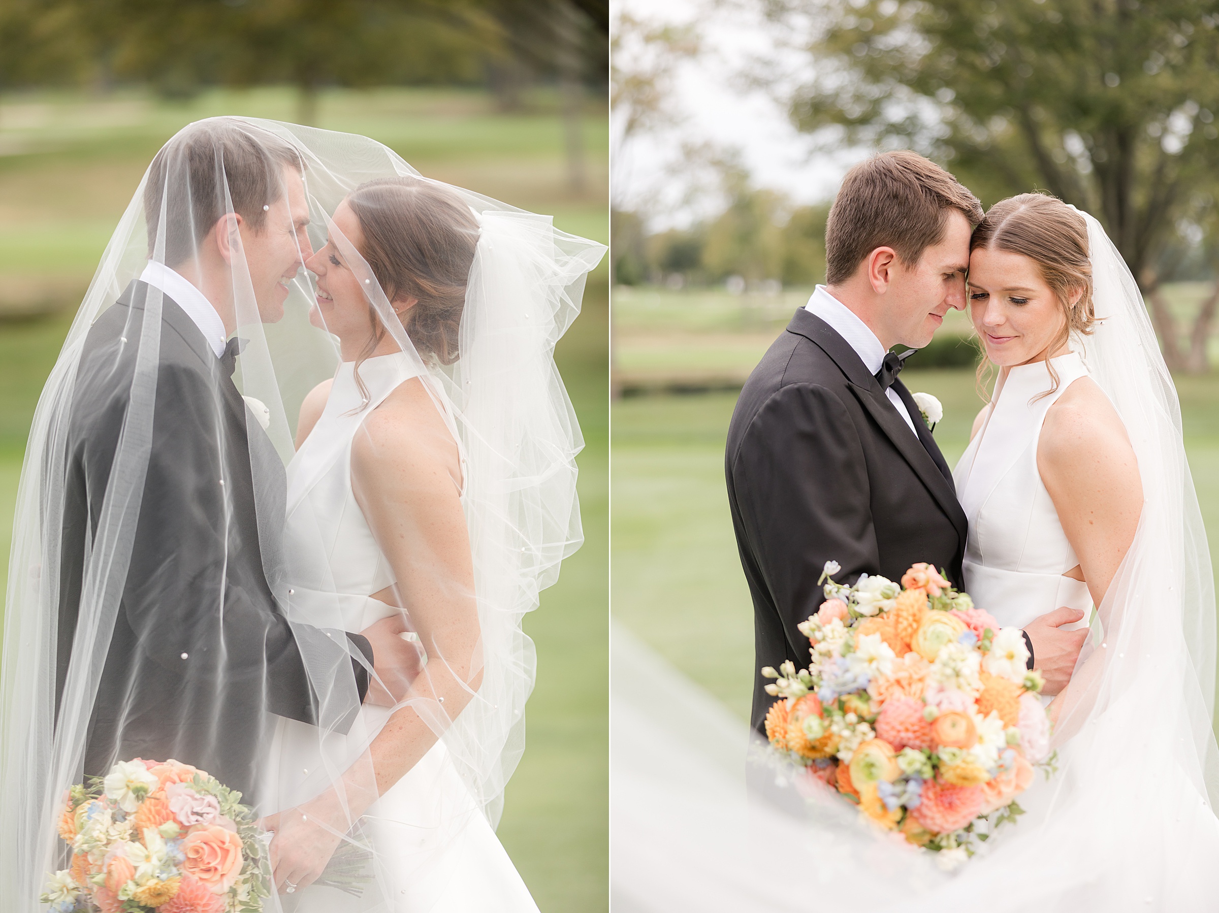 Framed by a flowing veil, the bride and groom share a soft, intimate embrace, their connection calm, warm, and deeply felt.