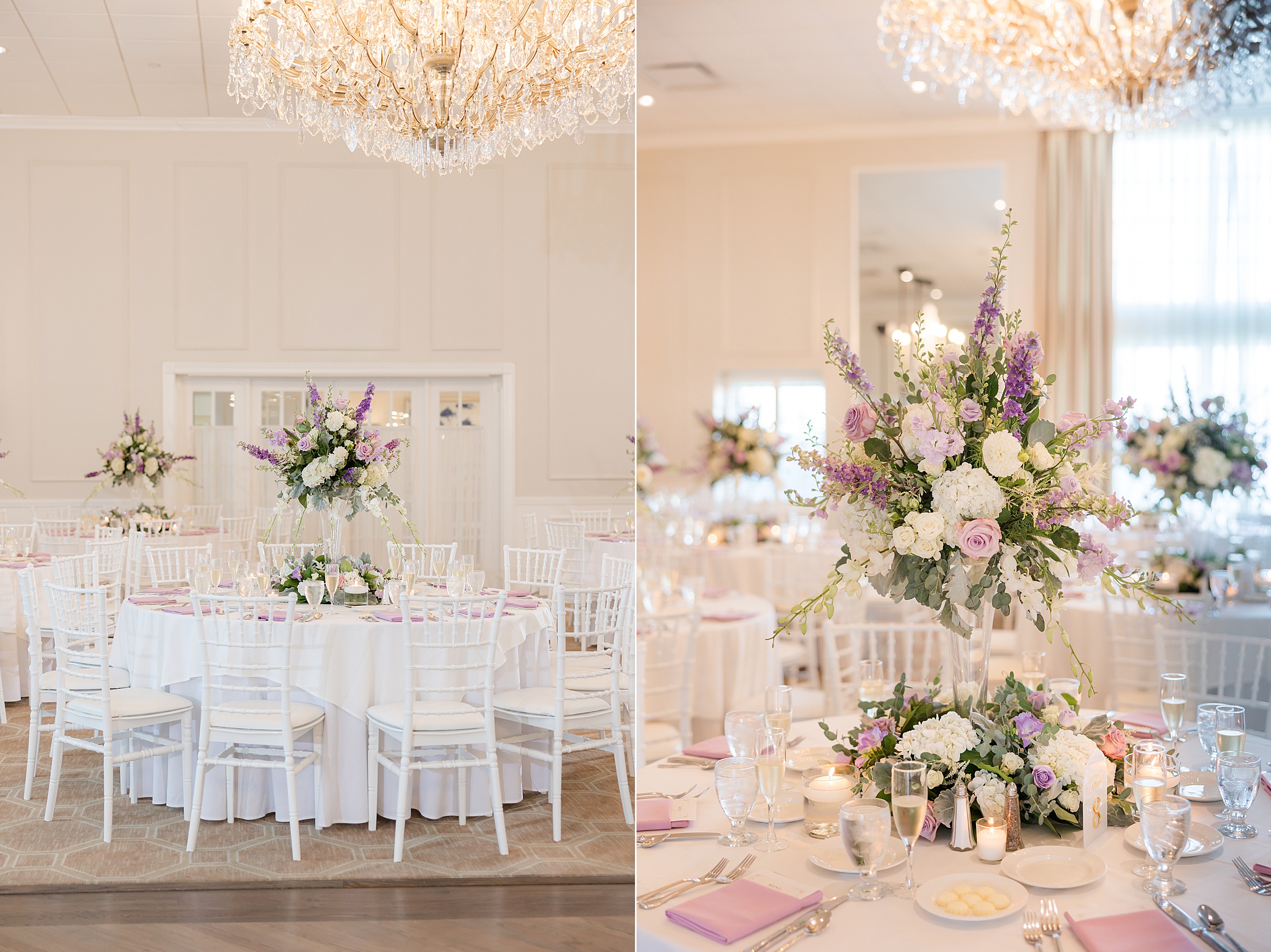 Grand reception space glows with warm light and lush floral arrangements, set to welcome guests into an evening celebrating love and togetherness.