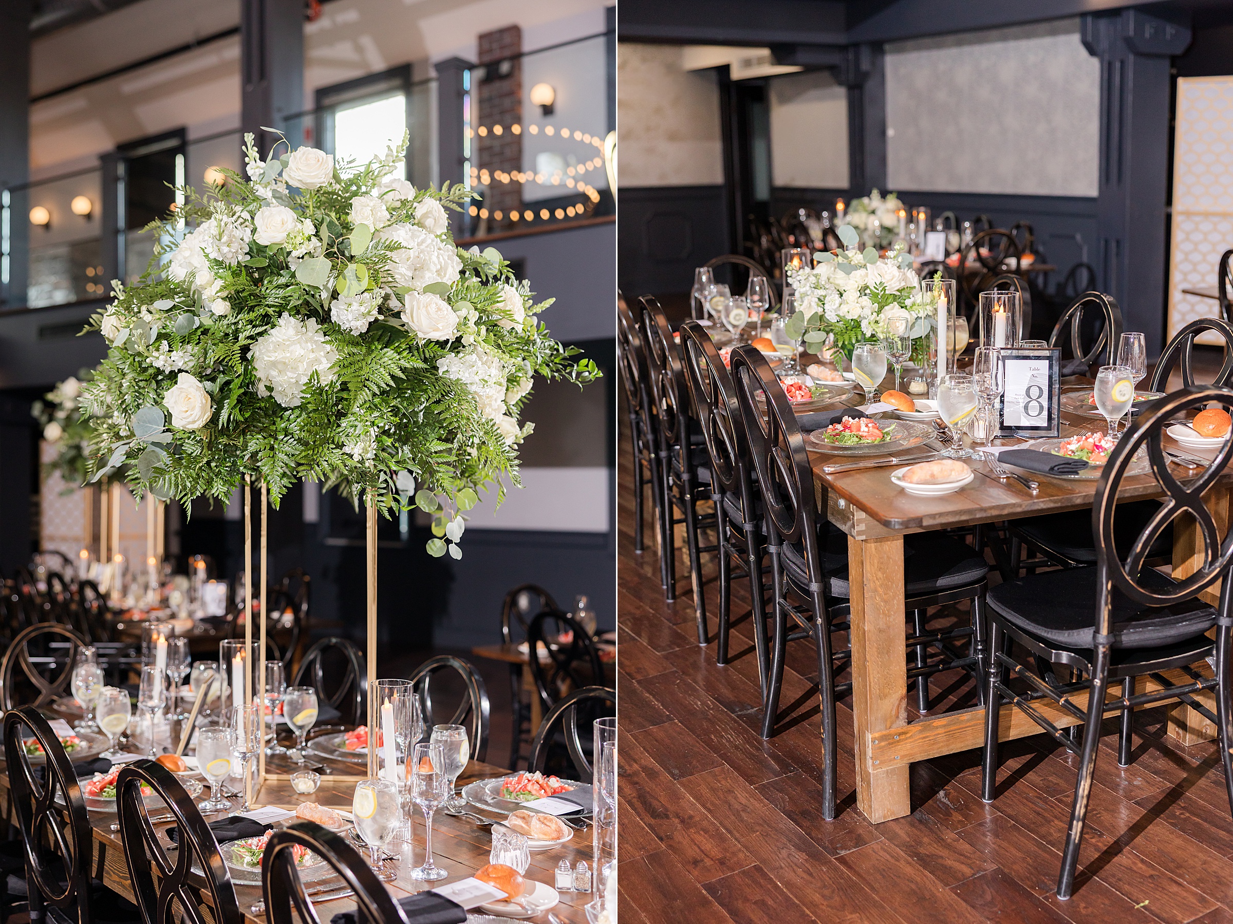 Delicate white blooms and candlelight adorn a long table, setting the scene for a warm and love-filled evening.