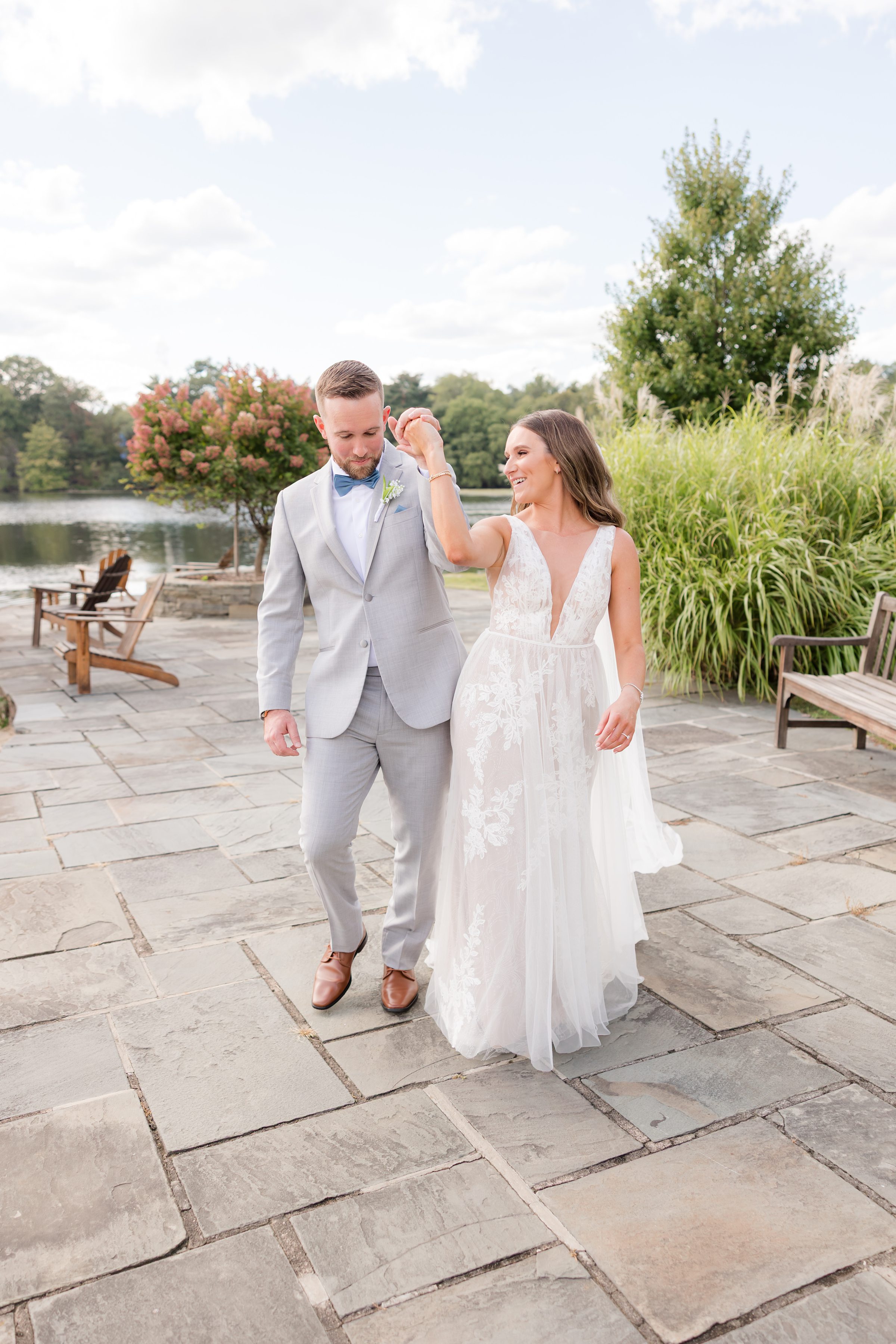 Bride and groom walk together, lost in each other as they begin their new chapter together