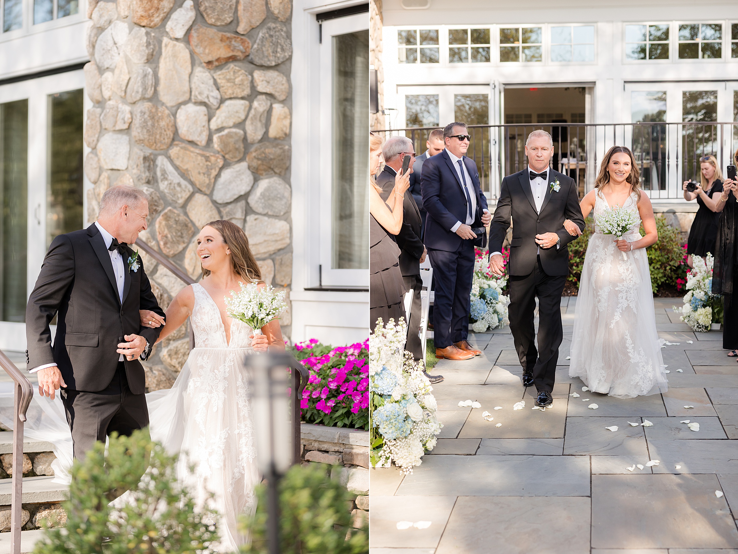 Bride shares a joyful moment with her father as he escorts her to the ceremony, their smiles reflecting love, pride, and the start of a beautiful new chapter