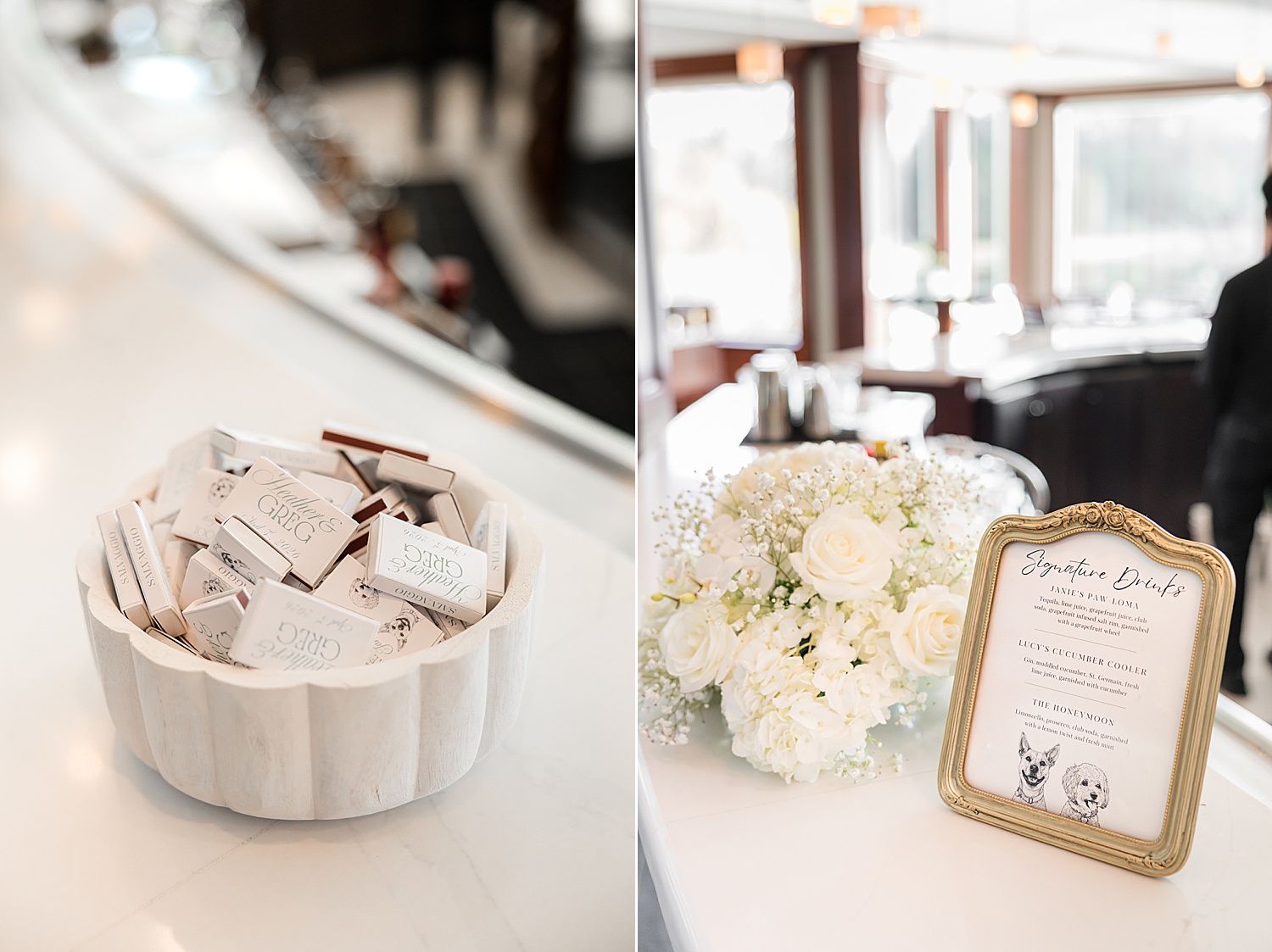 Wedding card box and reception details with elegant floral decorations