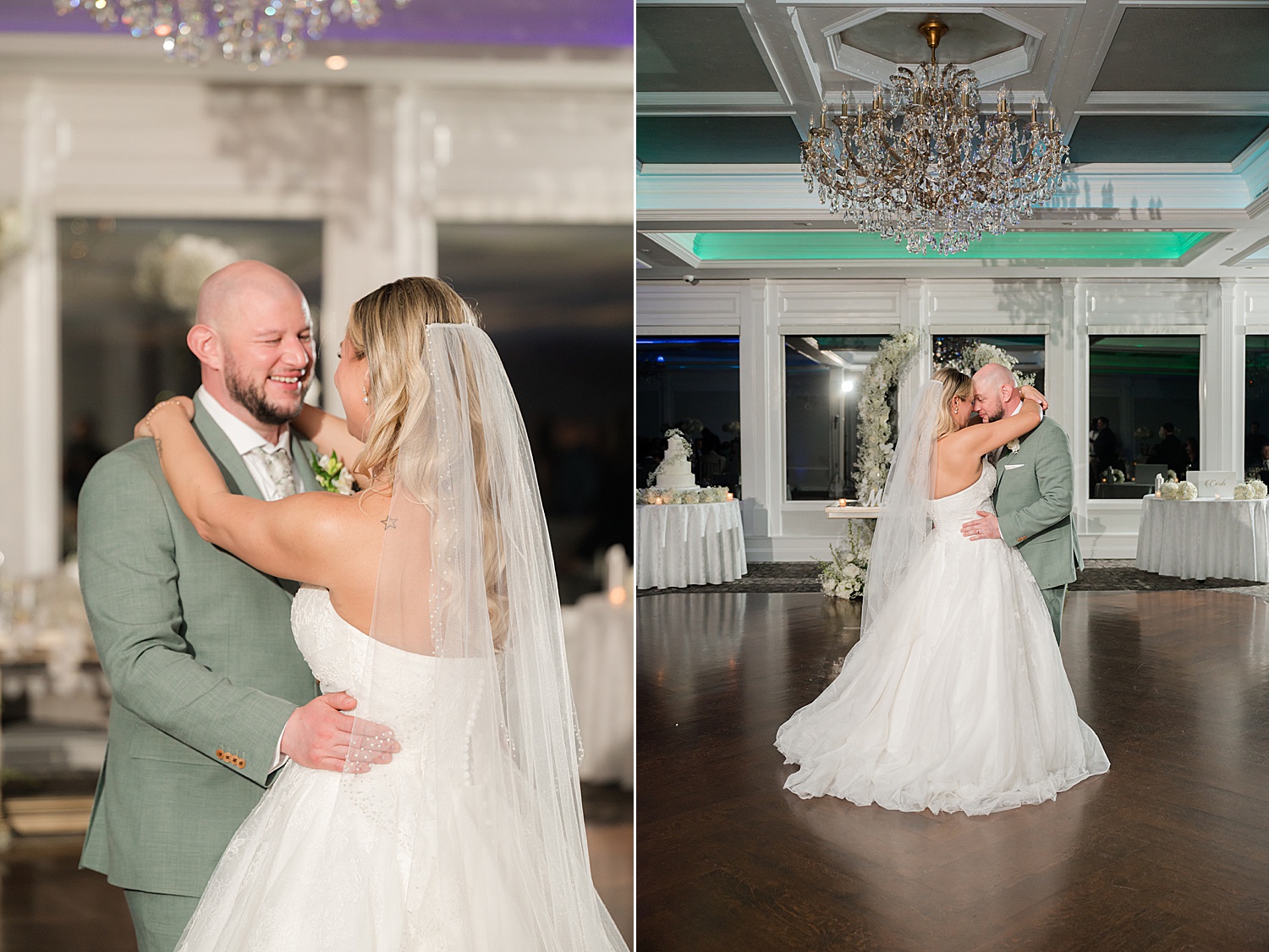 Romantic close-up of newlywed couple during first dance reception moment