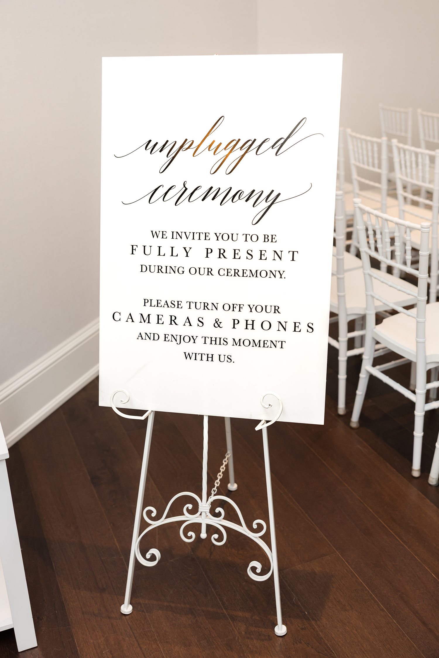 Unplugged ceremony welcome sign for a Clarks Landing Yacht Club wedding