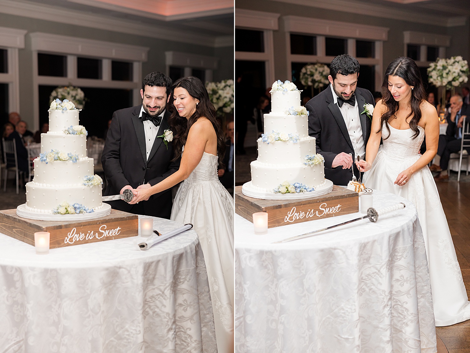 Bride and groom cuts their wedding cake