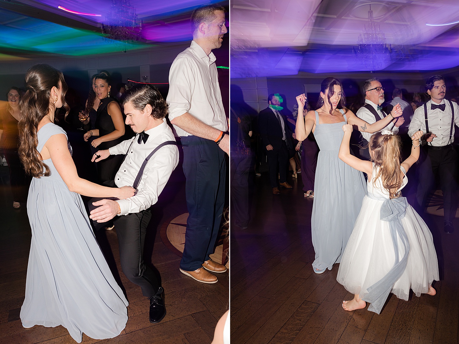 Wedding guests celebrating on the dance floor during the reception